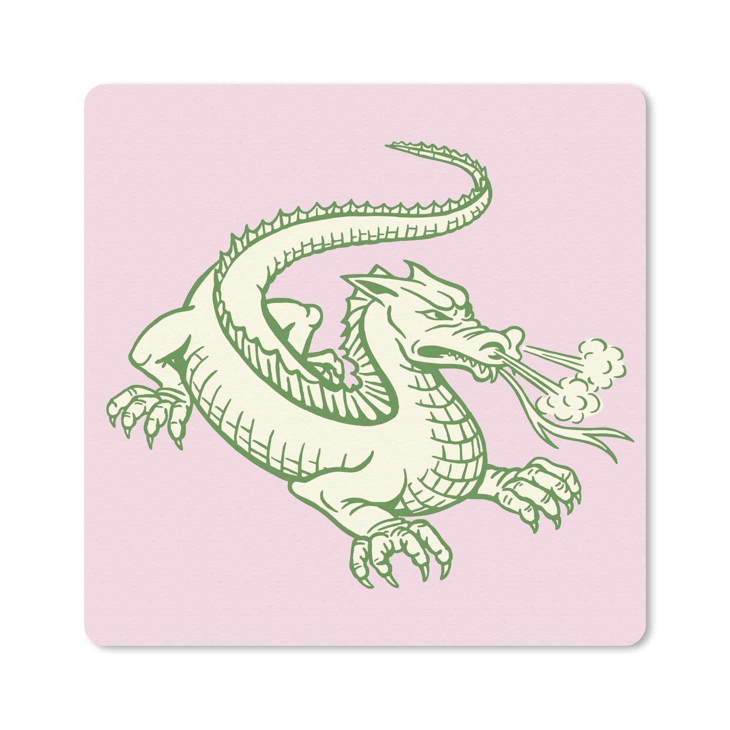 MuchoWow Mauspad Kinderillustration eines Drachens mit geschlitzter Zunge  (1-St), Gaming, Mousepad, Büro, 20x20 cm, Mausunterlage
