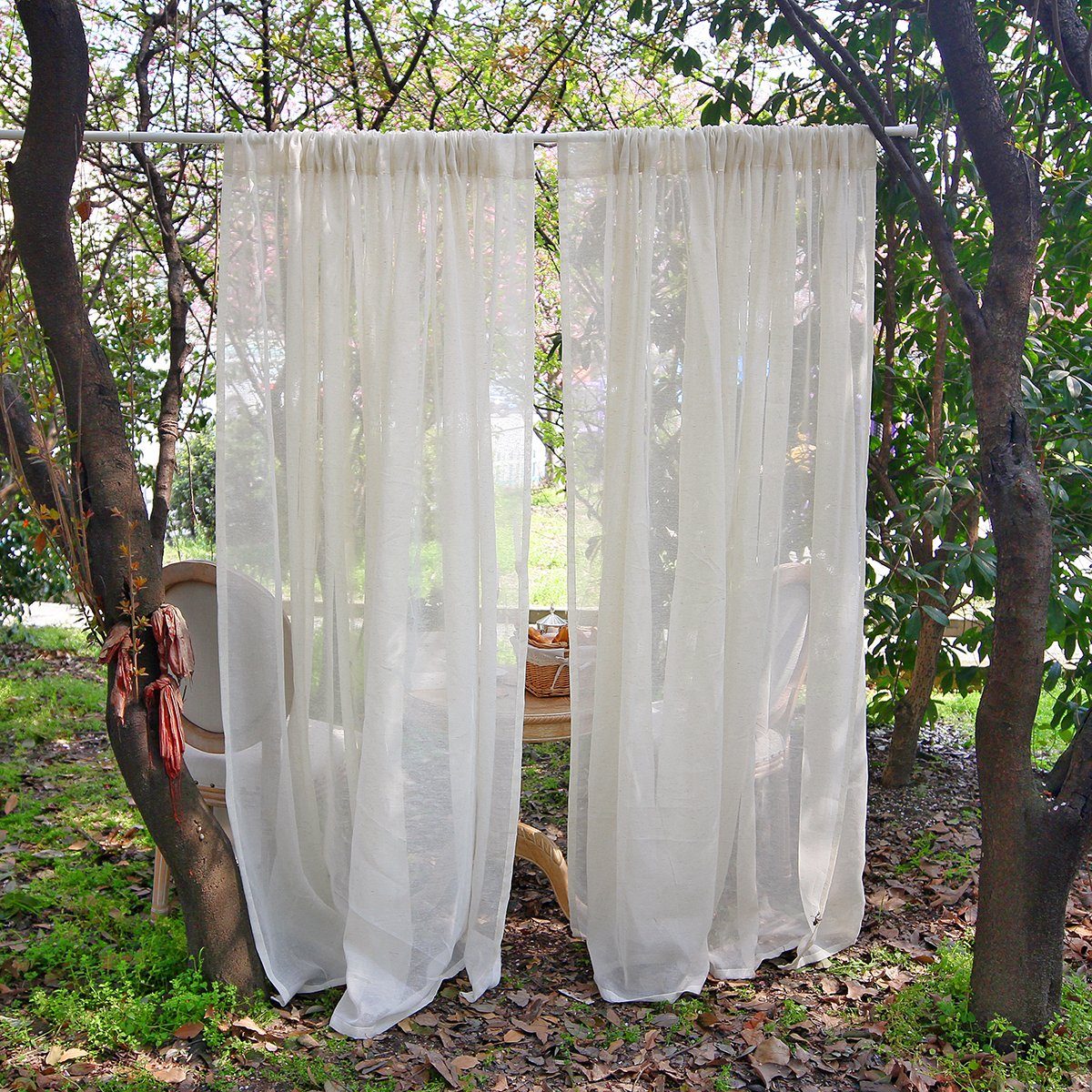 BTTO V&G Vorhang Vintage Vorhang Creme,Stangentasche Transparente Leinen Fe günstig online kaufen