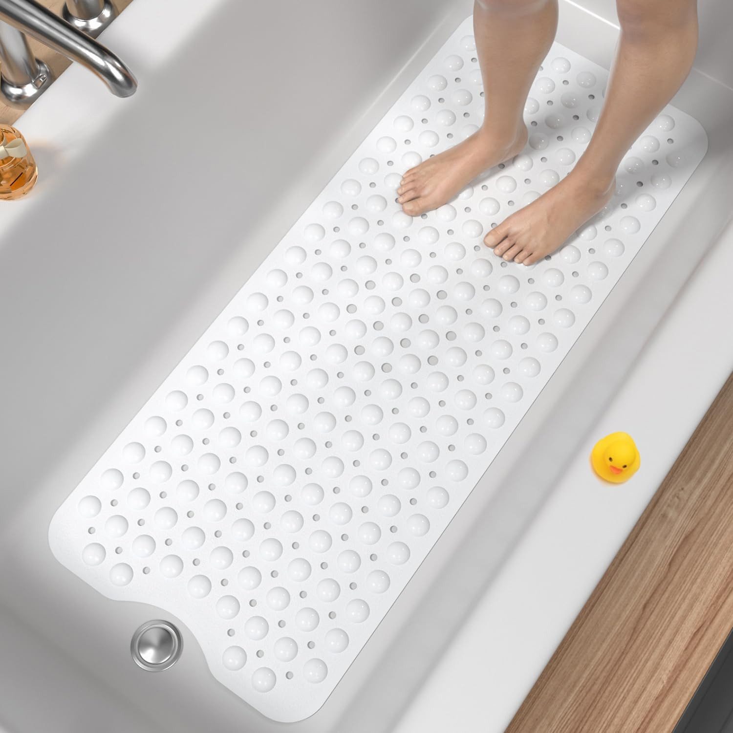 Ophy Badematte Rutschfeste Badematte (100 x 40 cm) – extra lang, BPA-frei, schimmelresistent & maschinenwaschbar, Antirutschmatte für Badewanne & Dusche (Weiß)