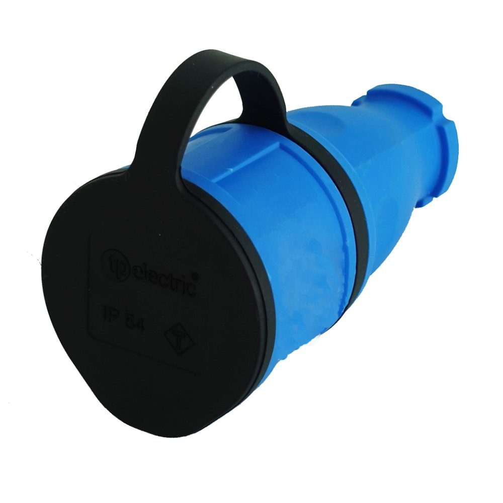 TP Electric Steckdose Schutzkontakt-Gummikupplung 2P+E 16A Kupplung spritzwassergeschützt IP54, 230V blau Steckdose