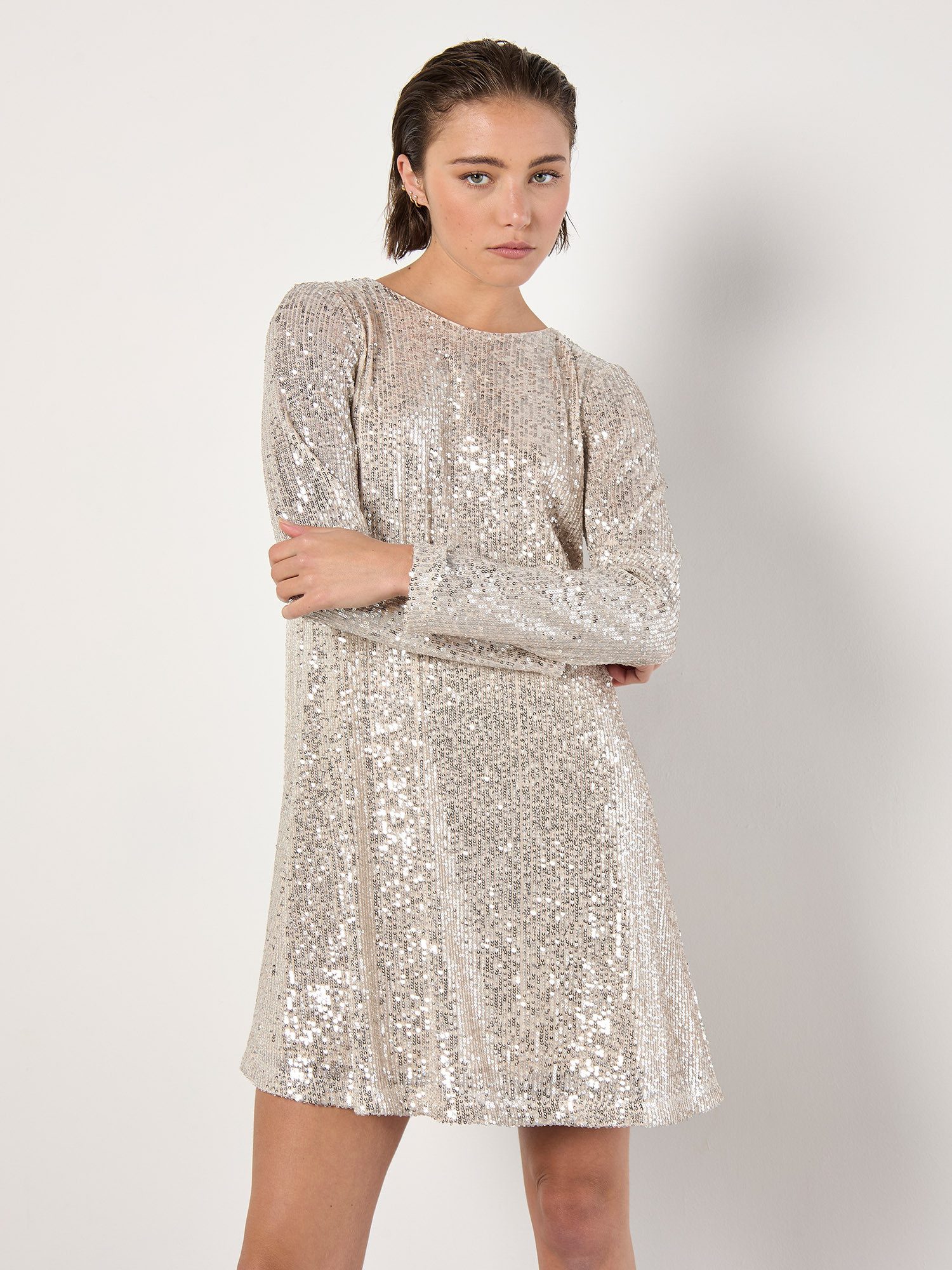 Apricot Partykleid Paillettenbesetztes Shift-Minikleid mit Schlüssellochaus günstig online kaufen