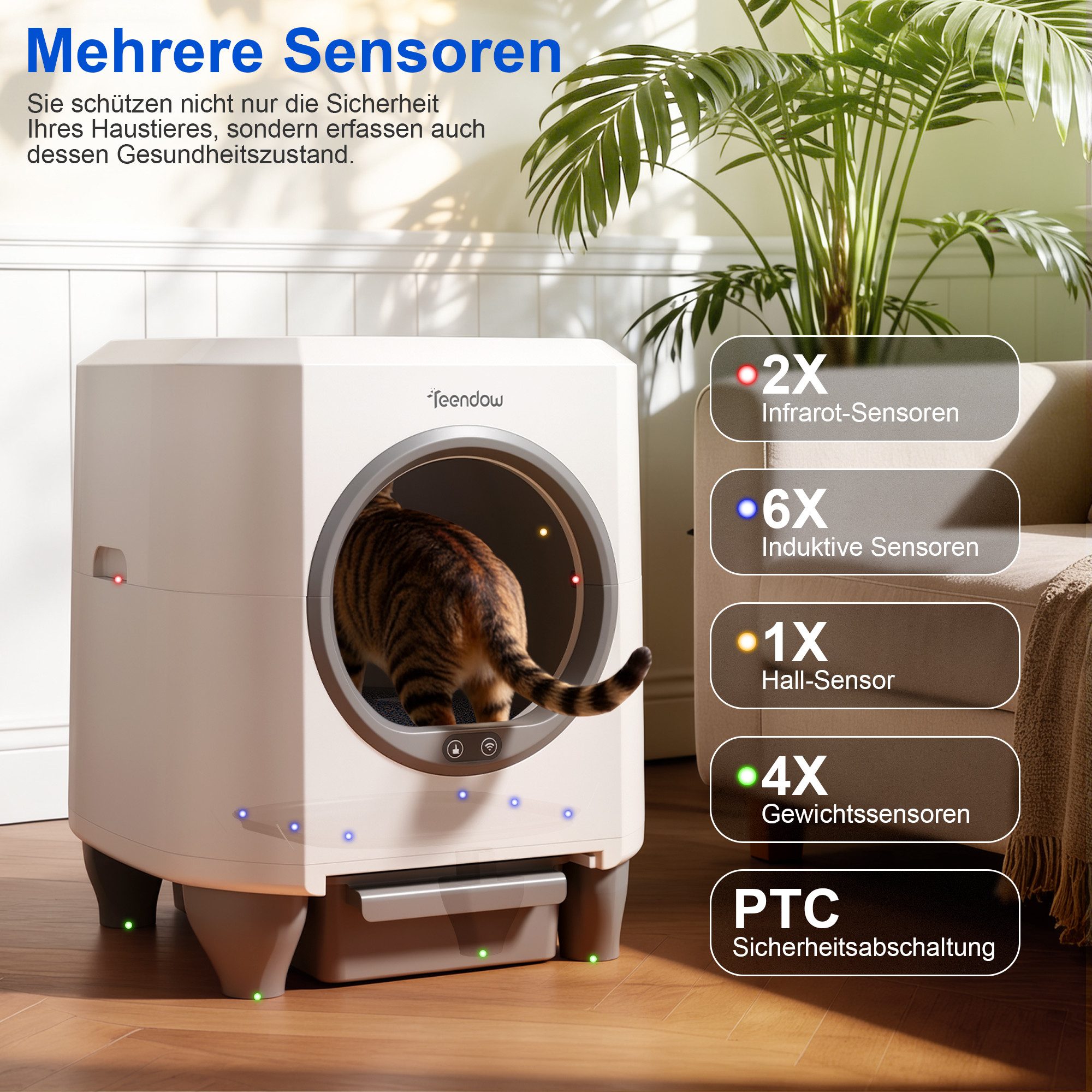 Teendow Katzenecktoilette CLB05 Katzentoilette selbstreinigend 80L+8L Elektrisches Katzenklo XXL, Selbstreinigend, geräuscharm, hygienisch