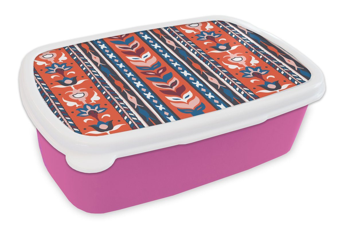 MuchoWow Lunchbox Design - Rot (2-tlg), Kunststoff - rosa für Brotdose Erwachsene, Pflanzen - - Kunststoff, Snackbox, Blumen Mädchen, Minimalismus, Kinder, Brotbox