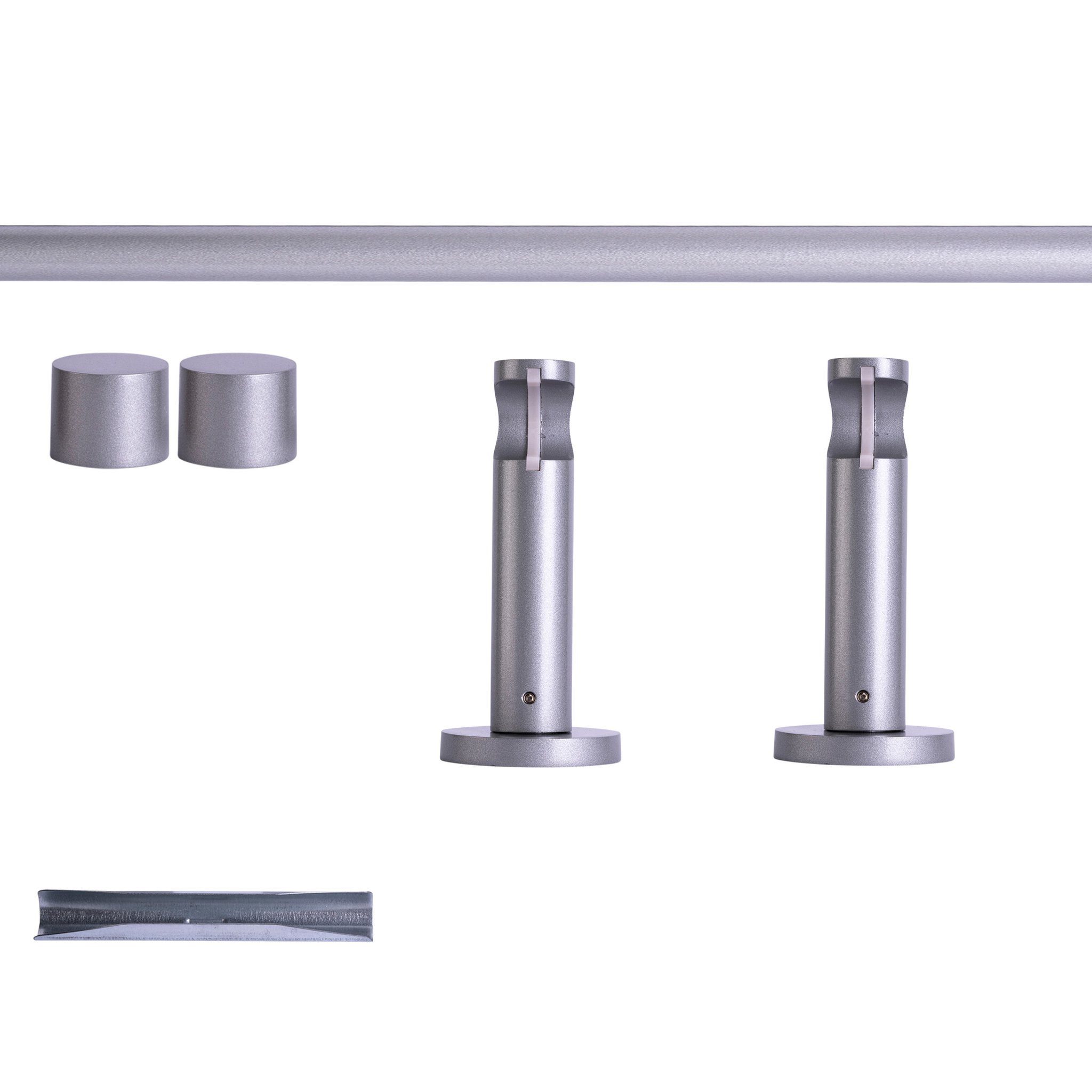 Victoria M. Gardinenstange Set, 1-läufig, 140 cm, silber + Wand, Kappe, Ø 19 mm, 1-läufig, mit Bohren, verschraubt, Aluminium, Komplettset, ein- oder zweiläufig, Wand oder Deckenmontage