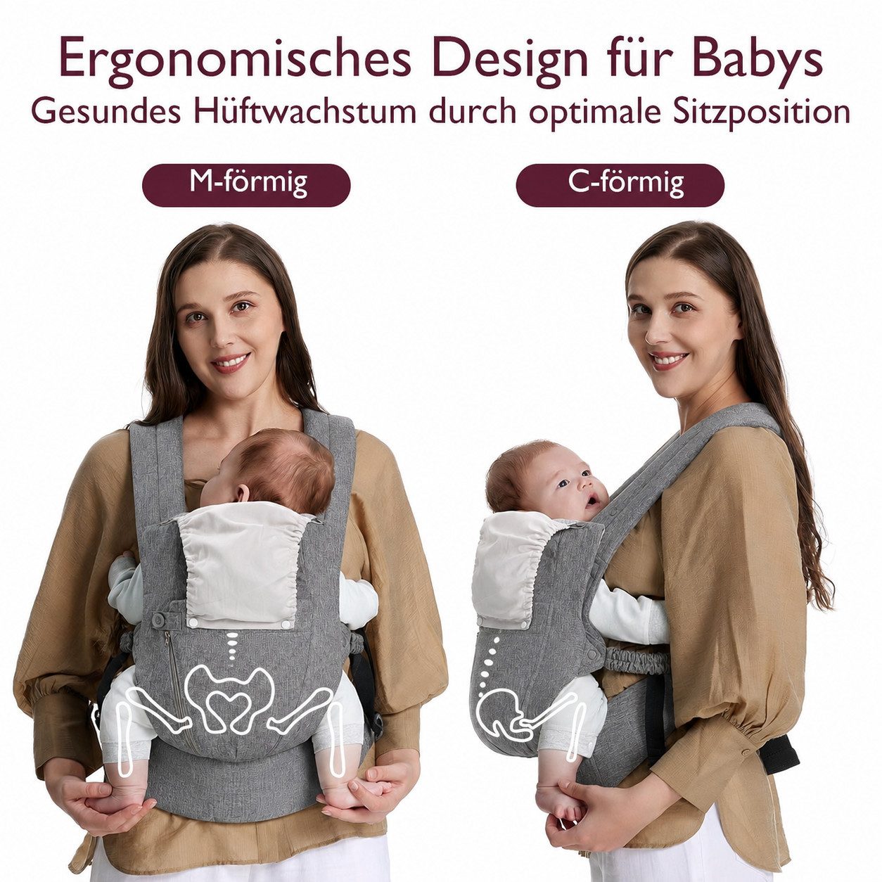 ibettertec Babytrage Neugeborene ab Geburt, Kleinkindtrage aus 100% Baumwolle (Ergobaby Babytrage mit Ein-Klick-Schnalle, ergonomische M-Position, X-Rücken, für 3,2–20 kg), tragetuch baby neugeboren, babytrage neugeborene ab geburt