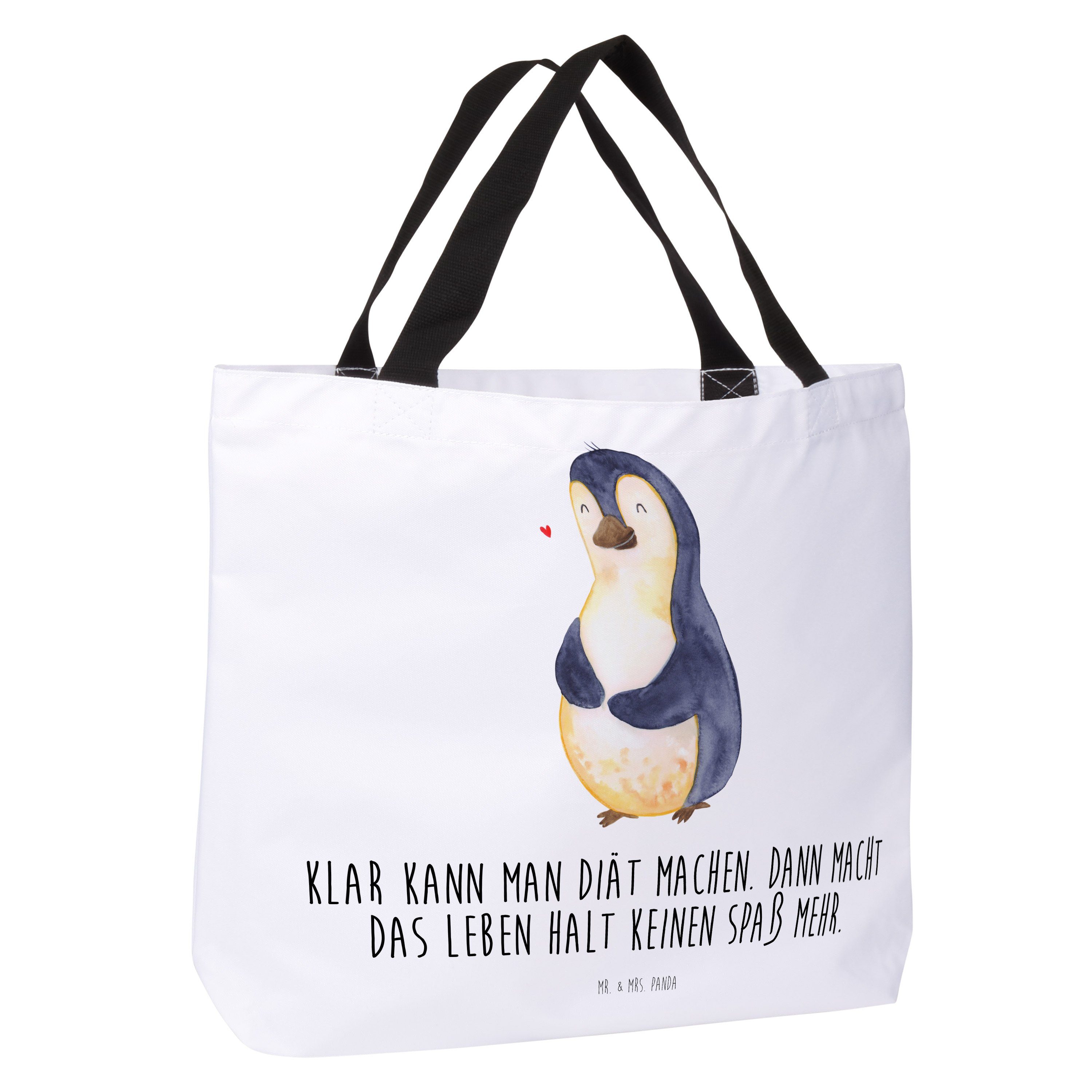Mrs. Shopper Panda - Pinguine - Geschenk, Tragebeutel, Diät (1-tlg) Weiß Freizeittasche, & Mr. Pinguin