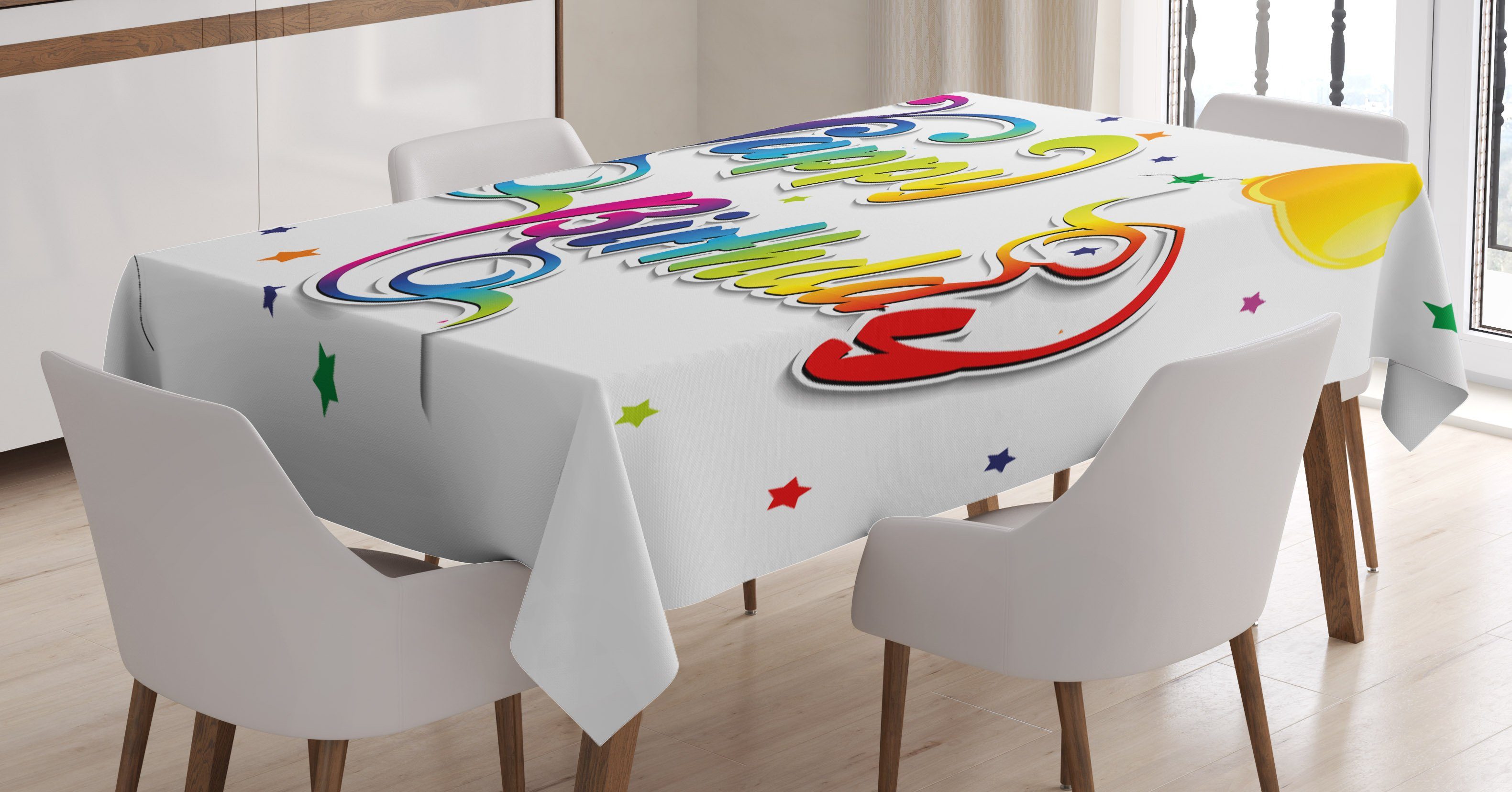 Abakuhaus Tischdecke Farbfest Waschbar Für den Außen Bereich geeignet Klare Farben, Bunt Geburtstag Wörter Blumen
