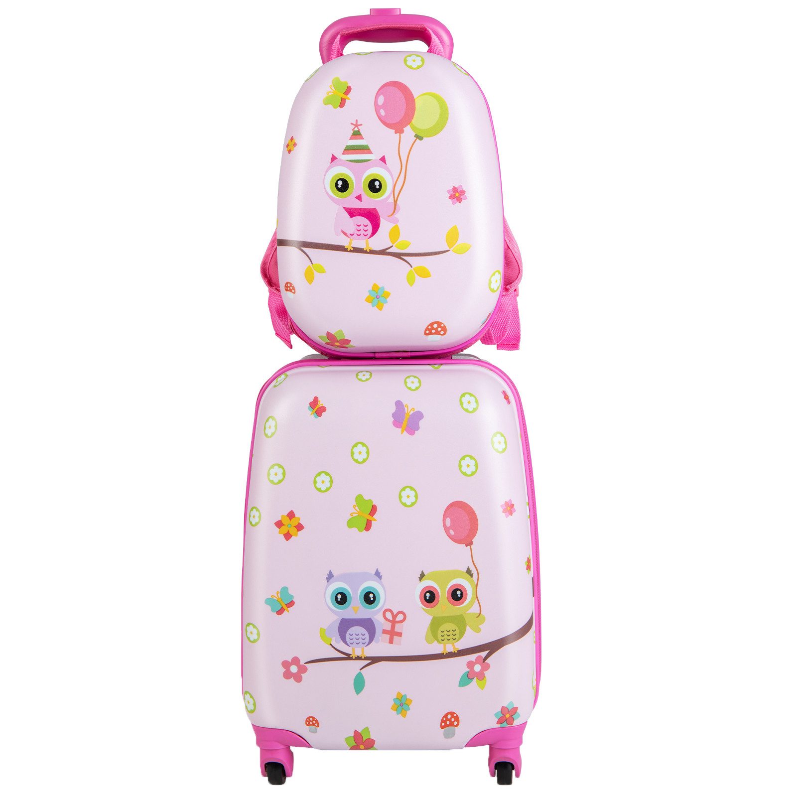 COSTWAY Kinderkoffer 12"+16" Kindertrolley mit Rucksack