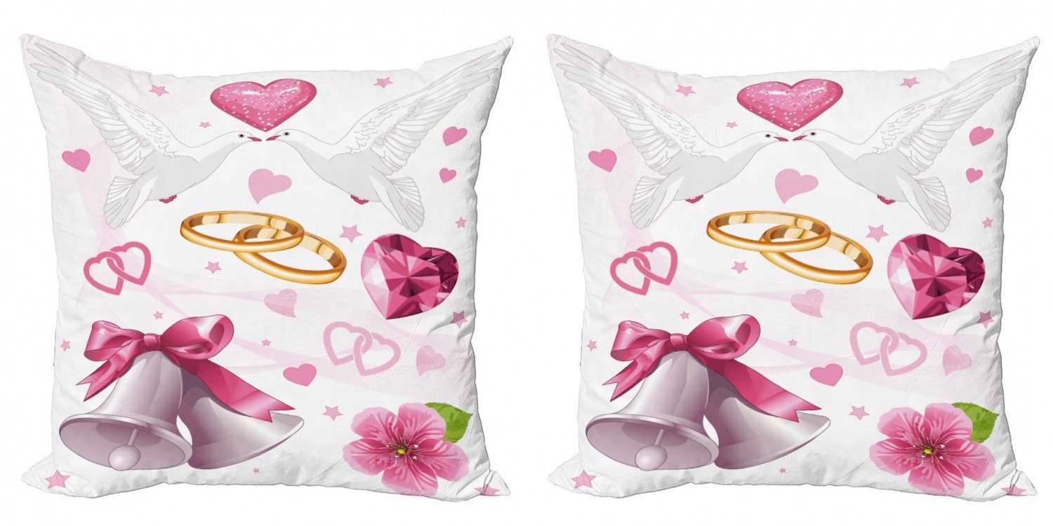 Kissenbezüge Modern Accent Doppelseitiger Digitaldruck, Abakuhaus (2 Stück), rosa, Weiß, Trauringe Herzen
