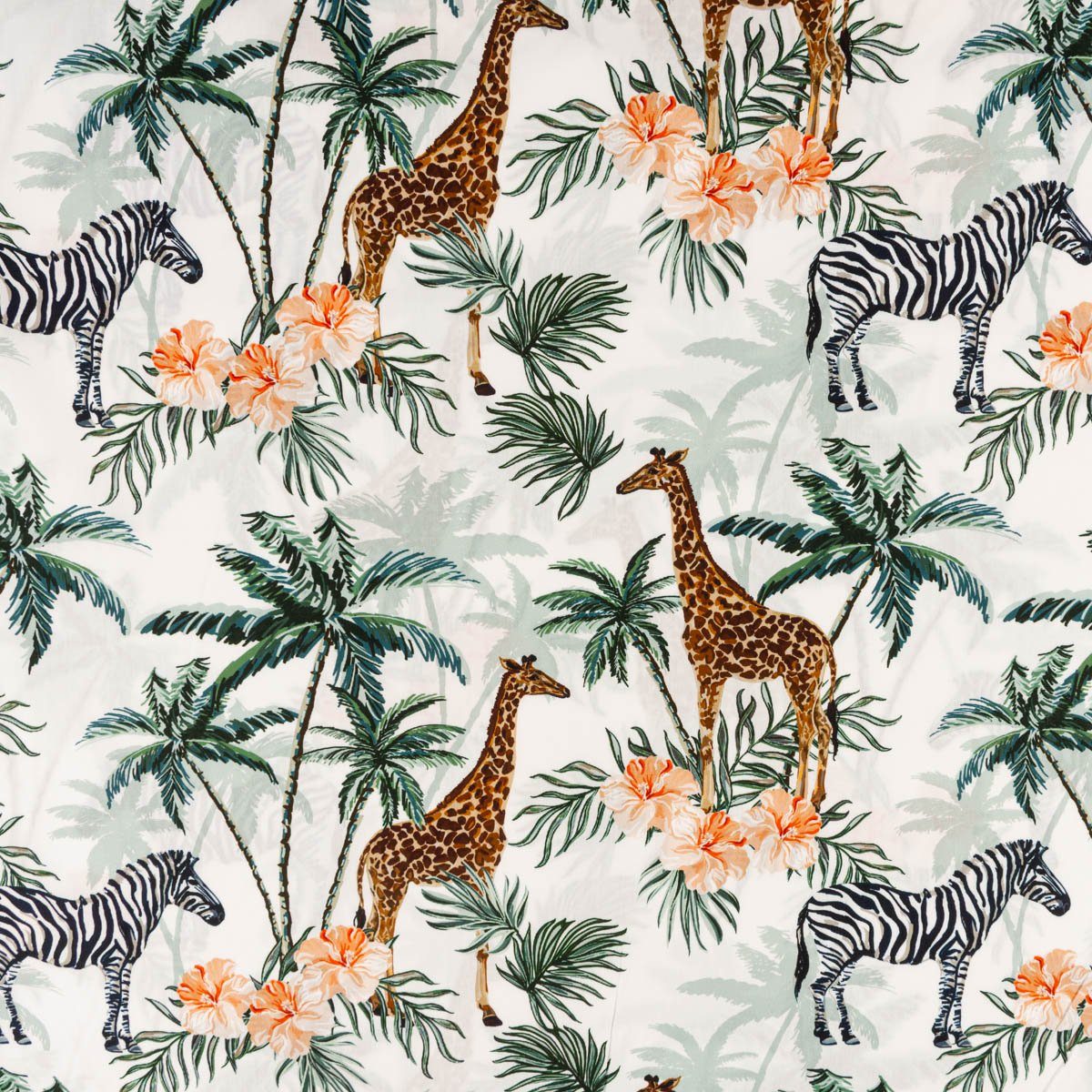 SCHÖNER LEBEN. Stoff Baumwollstoff Meterware Popeline Digitaldruck Giraffe Zebra weiß 1,50m, allergikergeeignet