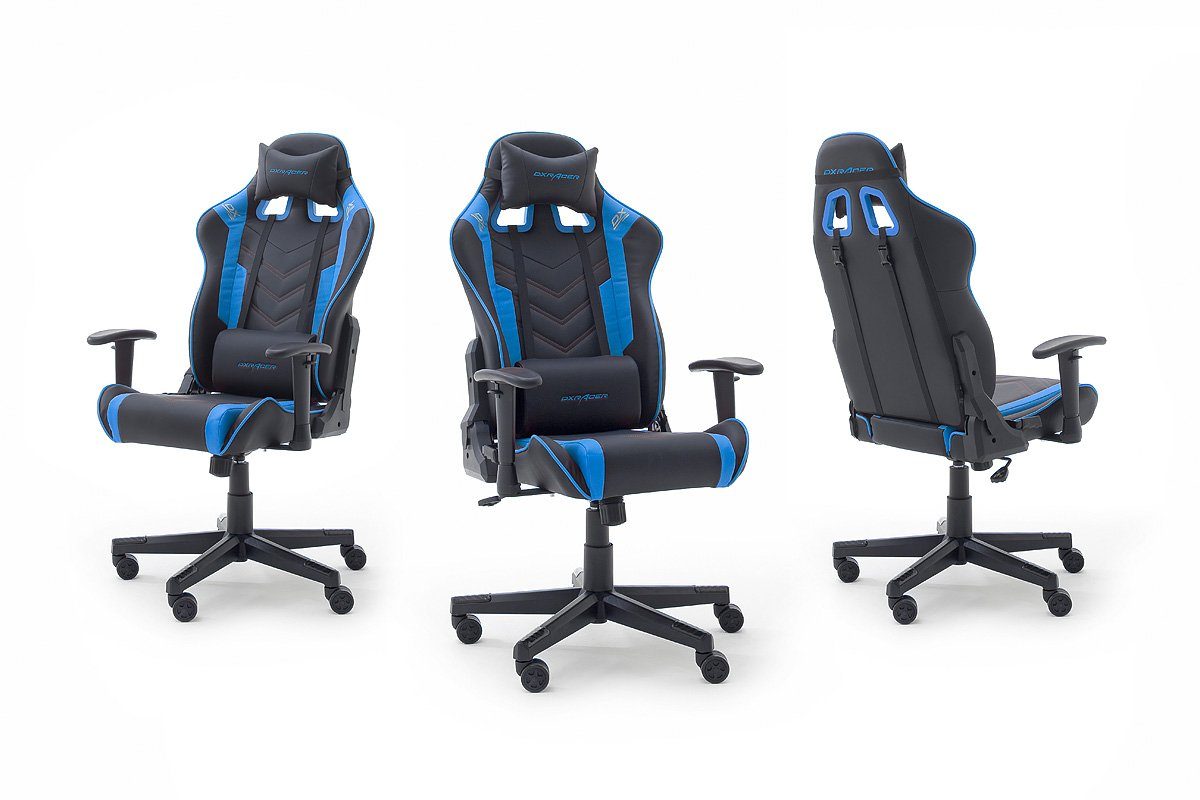 Raburg DXRacer Gaming Chair DXRacer höhenverstellbar, Wippfunktion Armlehnen Kunstleder blau), in (Chefsessel und SCHWARZ-BLAU schwarz Bezug 135°, bis