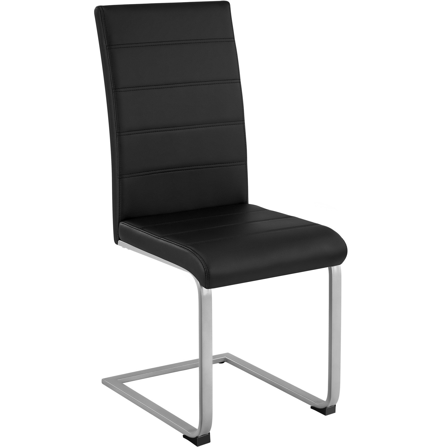 tectake Esszimmerstuhl Küchenstuhl gepolstert mit Kunstlederbezug, 41 x 52 x 99 cm (Schwingstuhl Bettina in schwarz, 2 St), hohe Rückenlehne, Stahlgestell, bodenschonende Kunststoffkappen