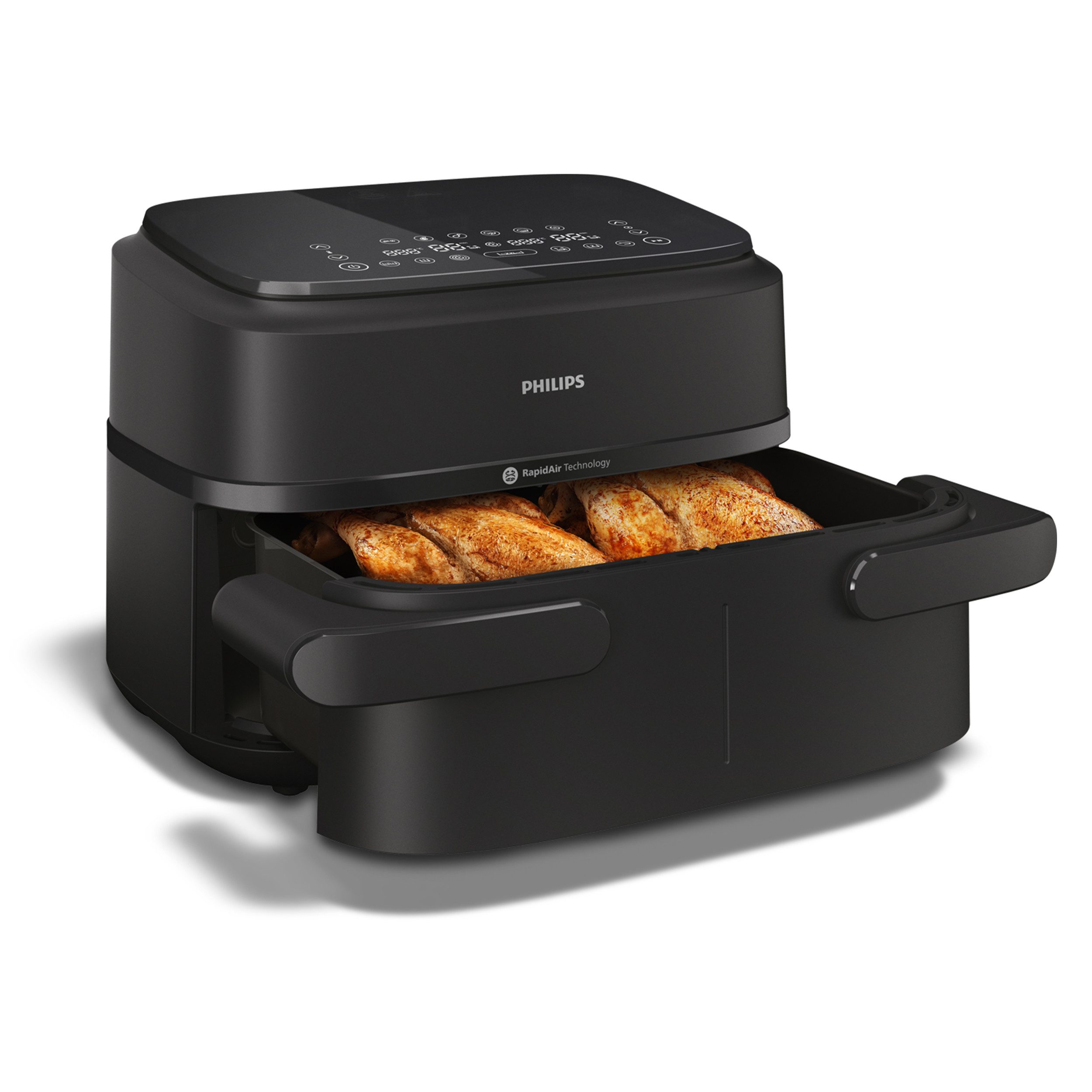 Philips Heißluftfritteuse Airfryer 1000 Flexible Basket NA150/00, zwei Körbe mit 7.1L, 2450 W, RapidAir Technologie und 10 Kochfunktionen, Schwarz