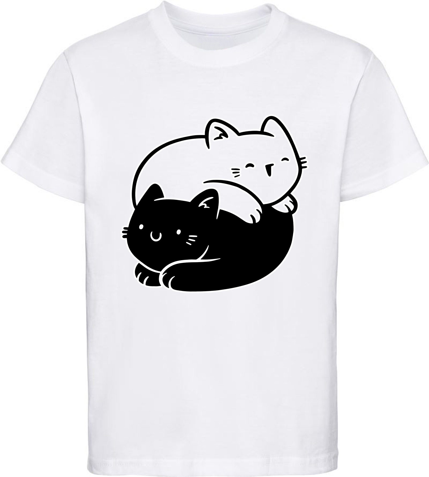 Print-Shirt bedrucktes Mädchen T-Shirt 2 kuschelnde Katzen