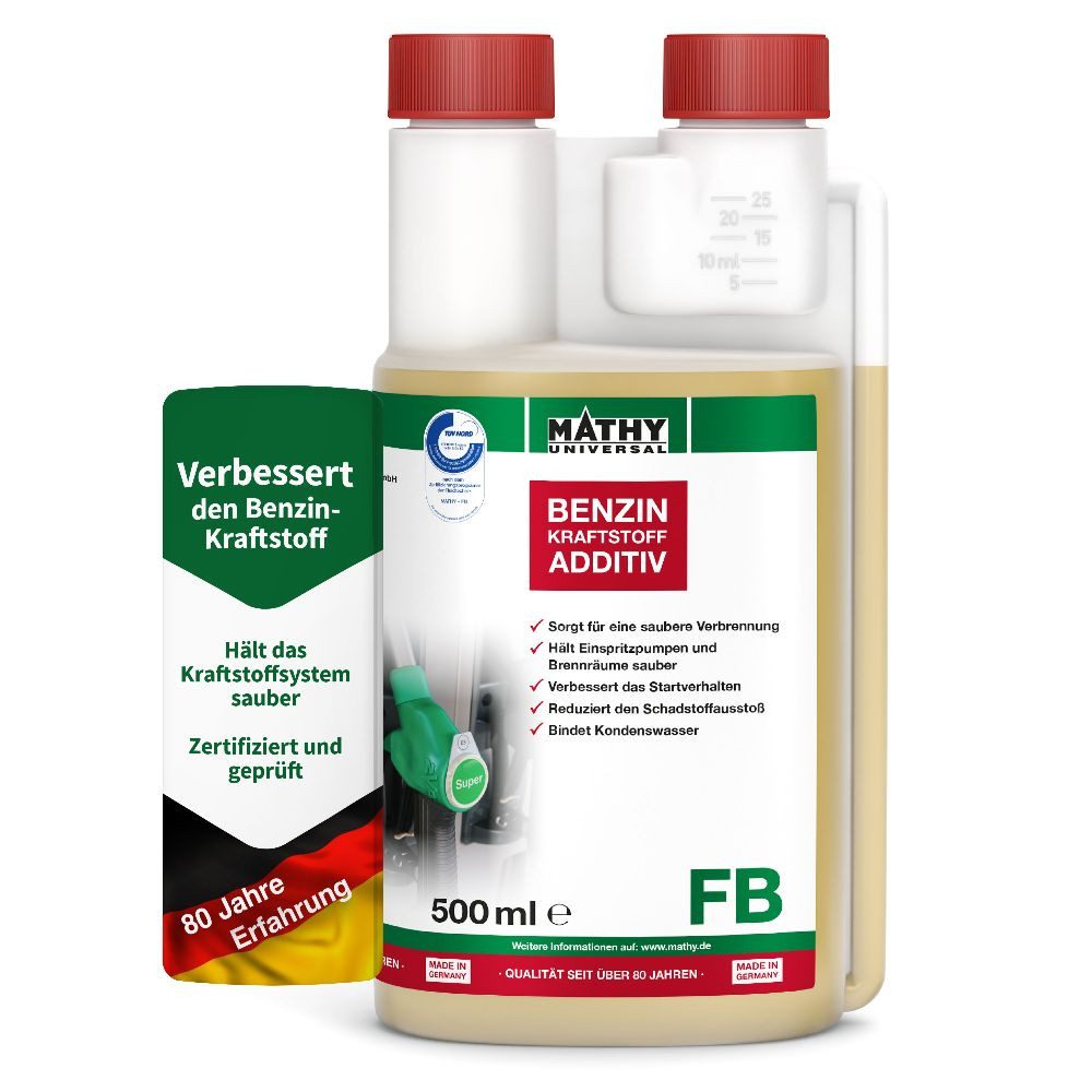 MATHY Benzin-Stabilisator MATHY-FB Benzin-Pflege-Kraftstoffadditiv 500 ml, 0,5 l, (1-St) Reinigt das gesamte Benzin-Kraftstoffsystem