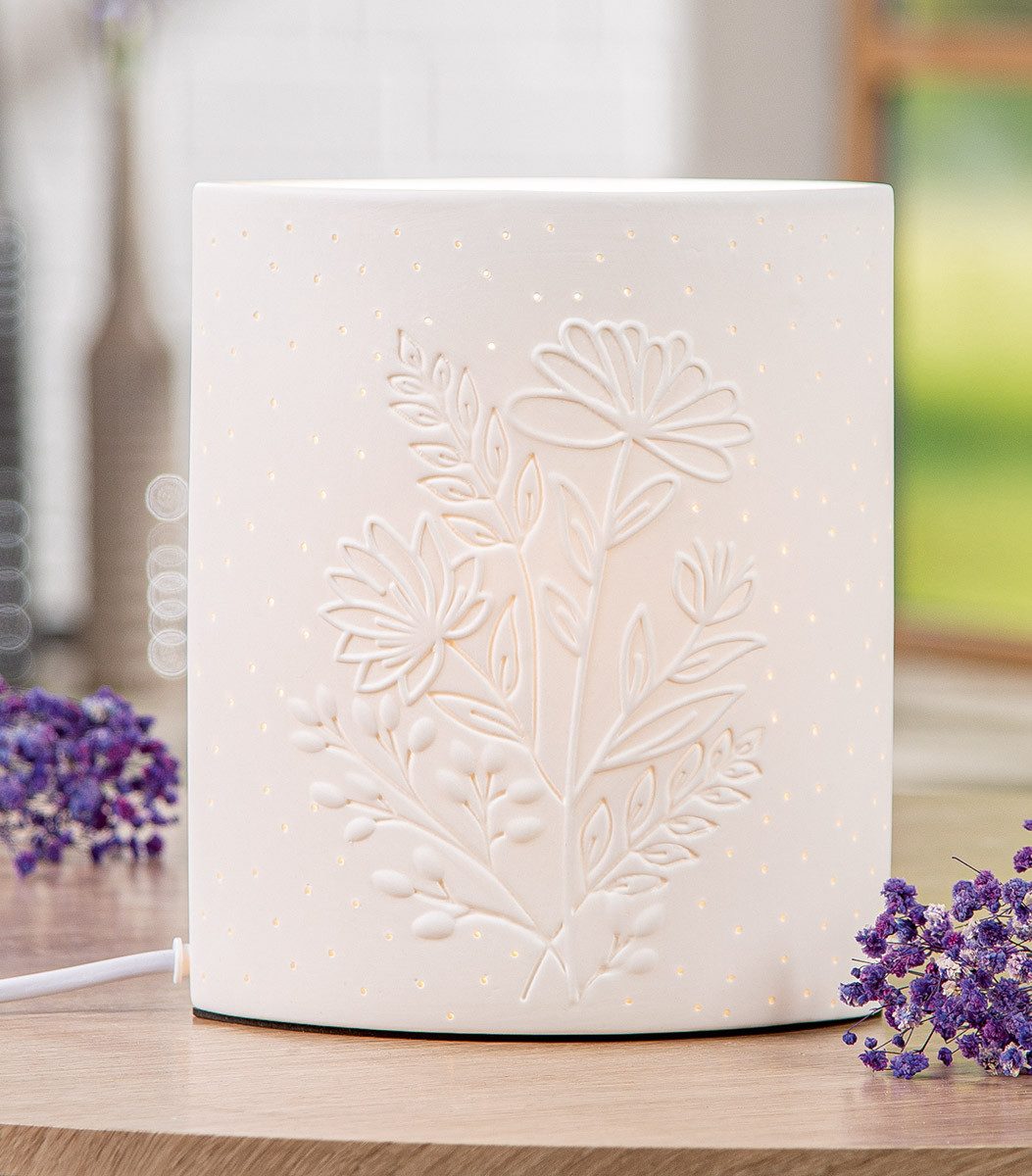 GILDE Tischleuchte Blumenstrauß 60838 Porzellan Weiß 20 cm Oval E14, ohne Leuchtmittel