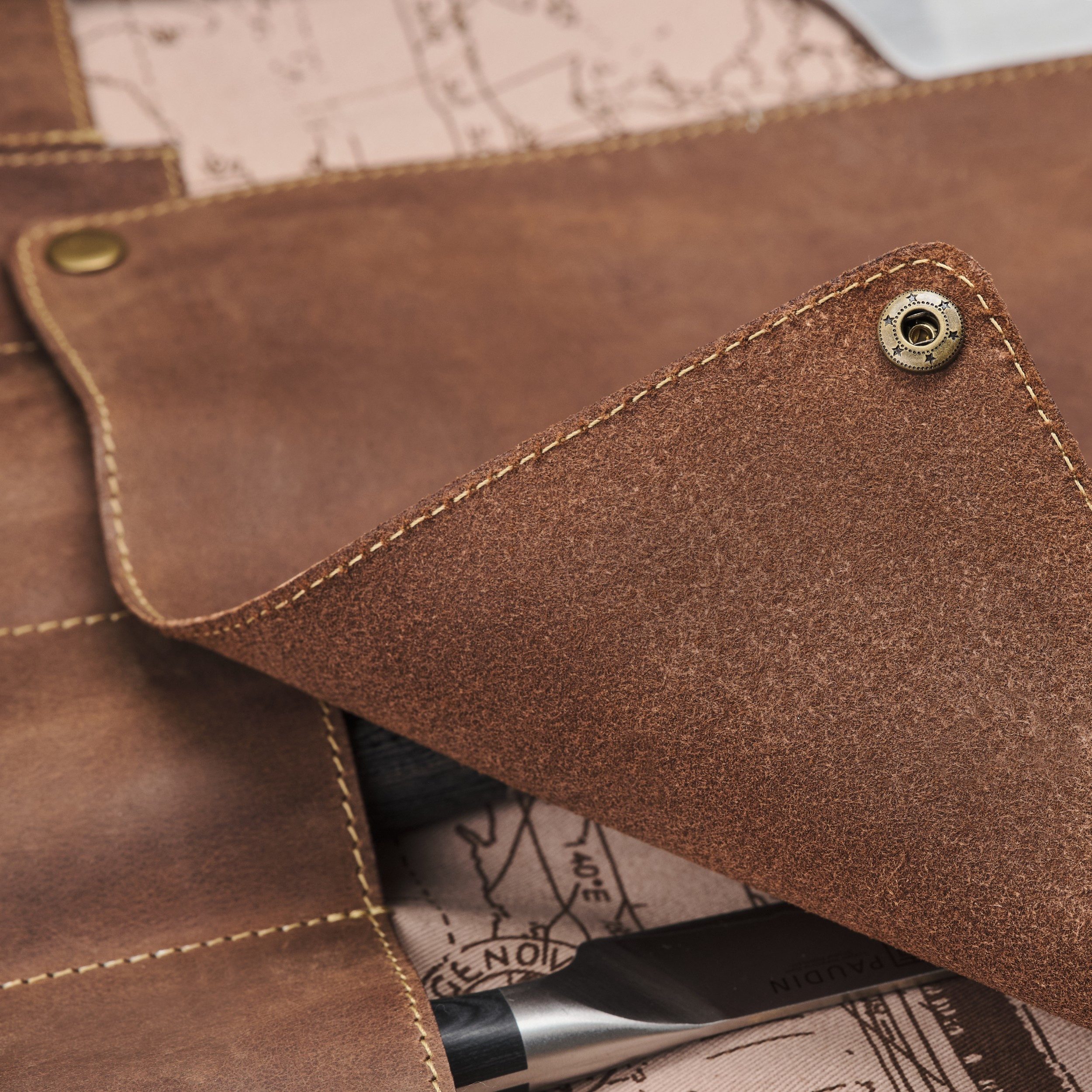 DRAKENSBERG Messertasche Grillbesteck-Tasche »Thor« Havanna-Braun, mit vielen Fächern, 3 Messer-Fächer, Premium Büffelleder, handgemacht