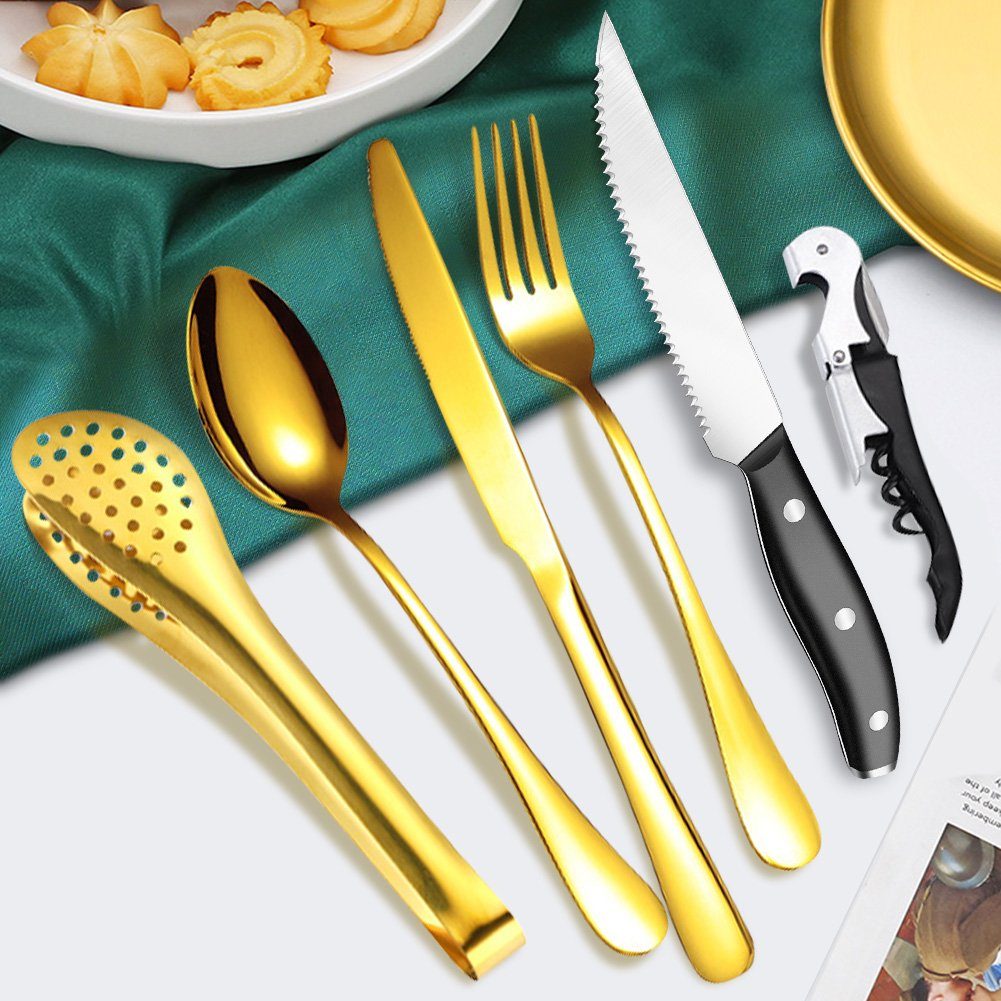 KingLux Besteck-Set 24-Teiliges Camping Picknick Besteck Edelstahl Outdoor Reisebesteck (24-tlg), 4 Personen, Edelstahl