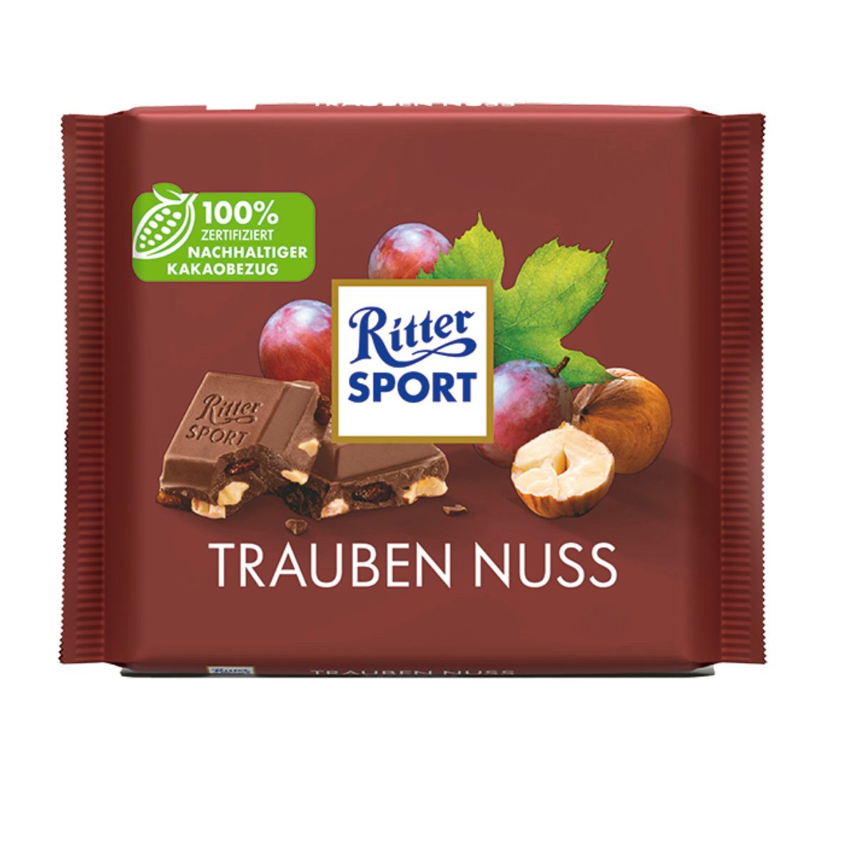 Ritter SPORT Schokolade, Ritter Sport Trauben Nuss mit Sultaninen und Haselnussstücken 100g