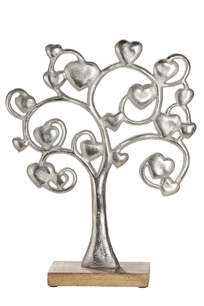 GILDE Dekoobjekt Herz Baum Skulptur TREELOVE Deko Liebesbaum auf Mango Holz und Alumini