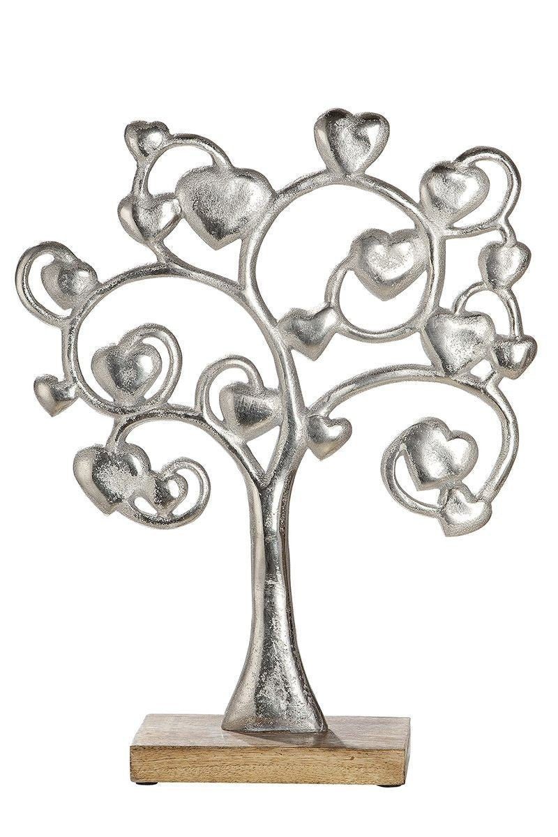 Dekoobjekt Herz Baum Skulptur TREELOVE Deko Liebesbaum auf Mango Holz und Alumini