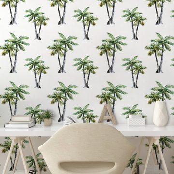 Abakuhaus Vinyltapete selbstklebendes Wohnzimmer Küchenakzent, Palme Aquarell-Bäume Kunst