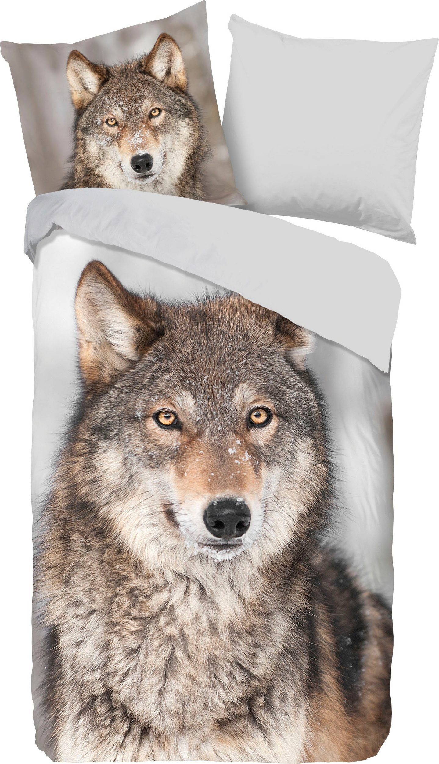 Wendebettwäsche Wolf Bettwäsche-Set Bettbezug & Kissenbezüge, good morning, Flanell, 3 teilig, mit Tierprint