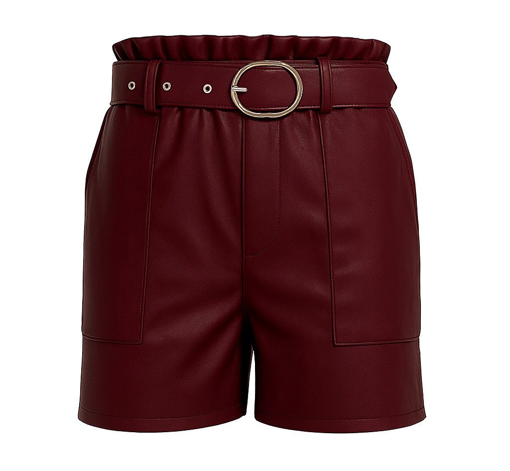 Mississhop Lederimitathose Damen Shorts aus Kunstleder mit Gürtel M.402