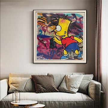 TPFLiving Kunstdruck (OHNE RAHMEN) Poster - Leinwand - Wandbild, The Simpsons - Disney Cartoon - Anime - Bart Simpson Graffiti - (Leinwand Wohnzimmer, Leinwand Bilder, Kunstdruck), Leinwand bunt - Größe 20x20cm
