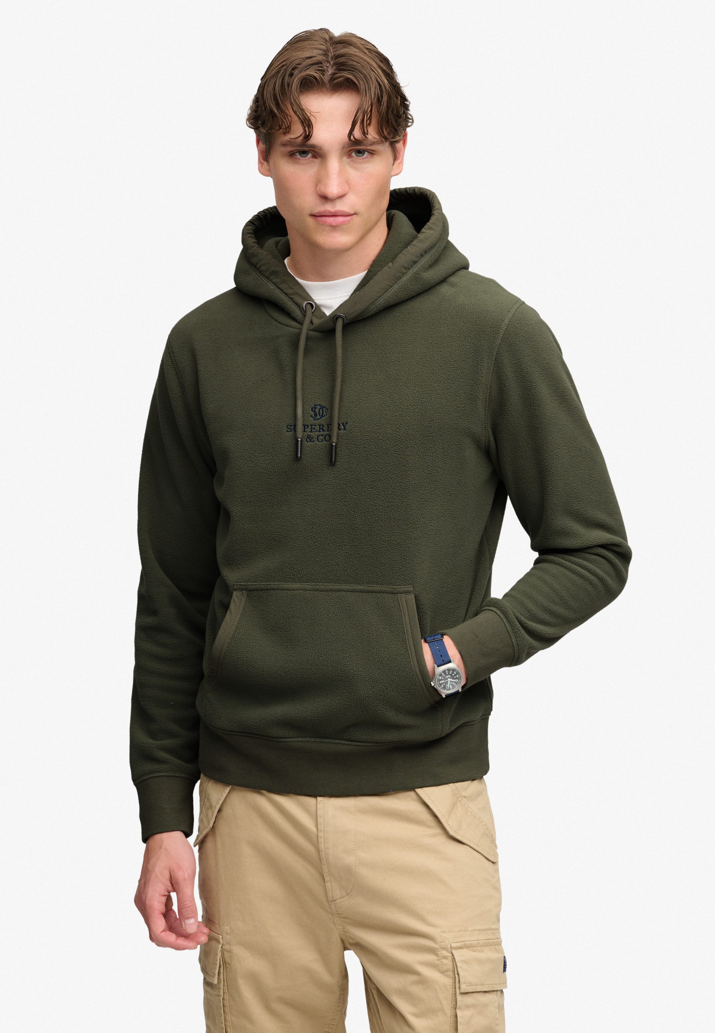 Superdry Kapuzensweatshirt MICRO LOGO FLEECE HOOD Kunstfaser, loose fit