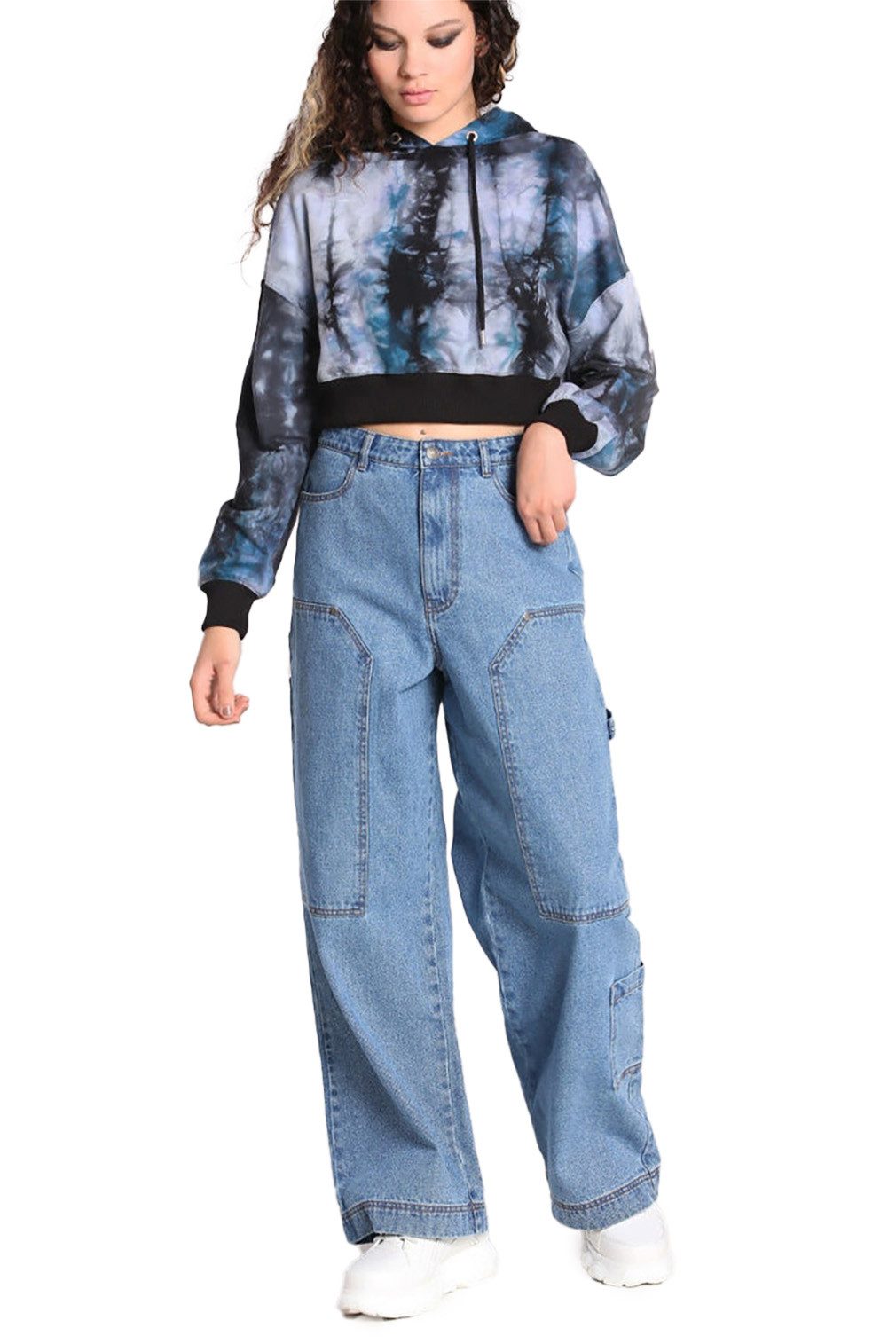 Hell Bunny Stoffhose Rider Blau Jeans Denim Baggy Oversized Cargo günstig online kaufen