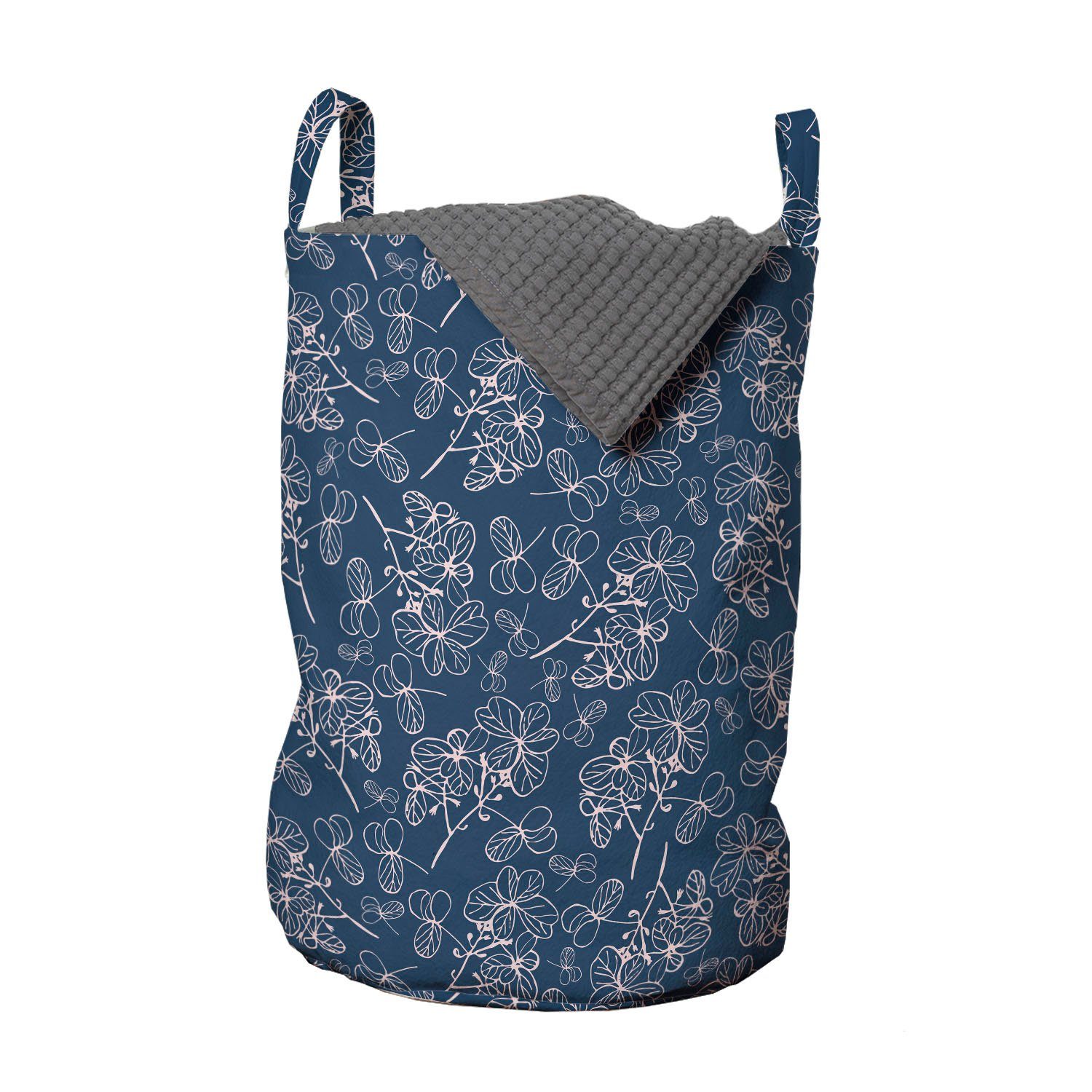 Abakuhaus Wäschesäckchen Wäschekorb skizzierte für Kordelzugverschluss mit Blumen Waschsalons, Hand Navy Griffen blau