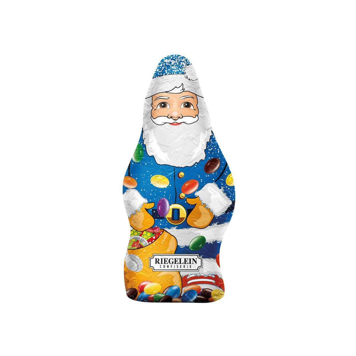 Riegelein Confiserie Schokolade, Riegelein Weihnachtsmann Nico gefüllt mit bunten Schokolinsen 100g