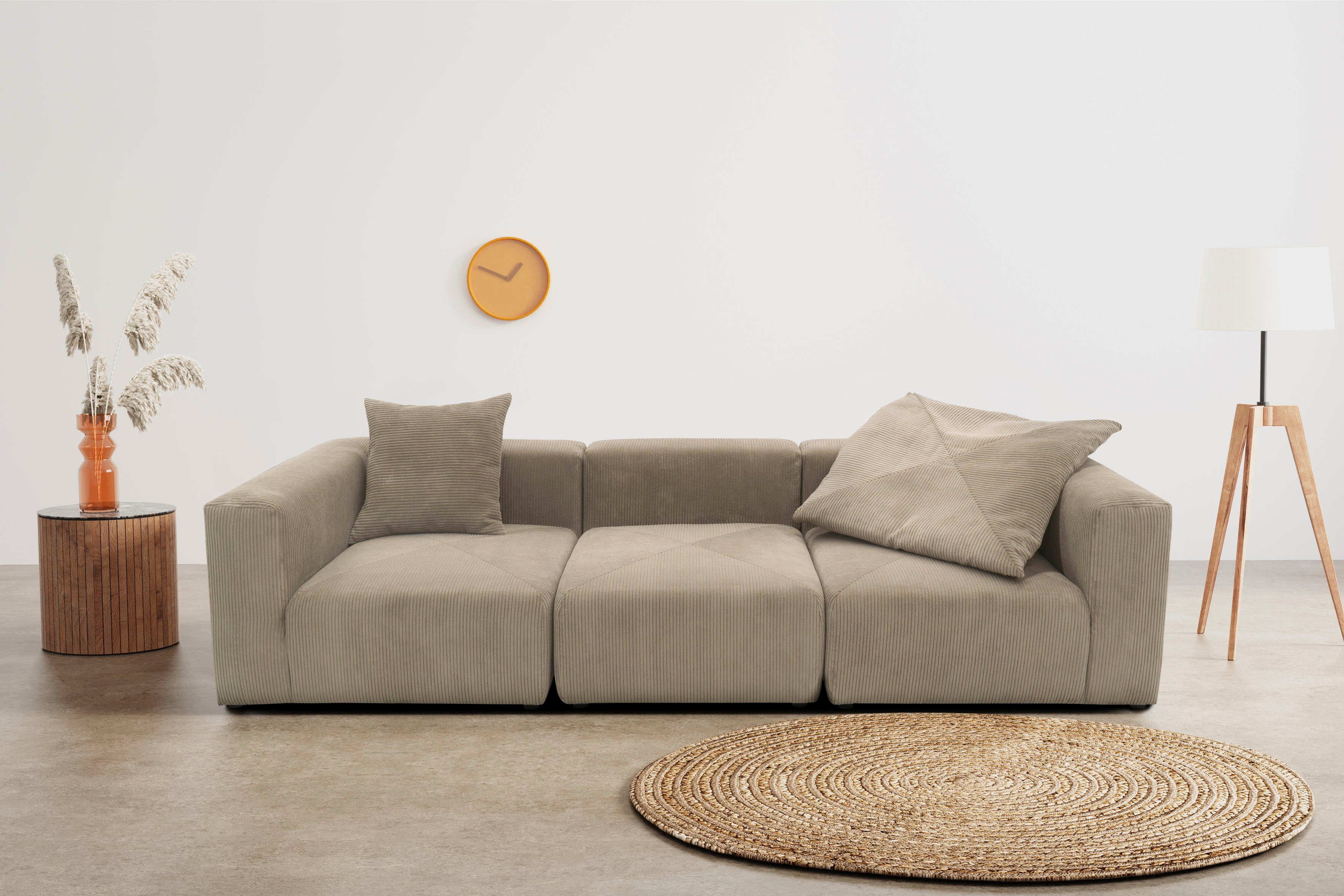 RAUM.ID Big-Sofa Gerrid, Cord-Bezug, bestehend aus Modulen: 2 Eck- und ein Mittelelement