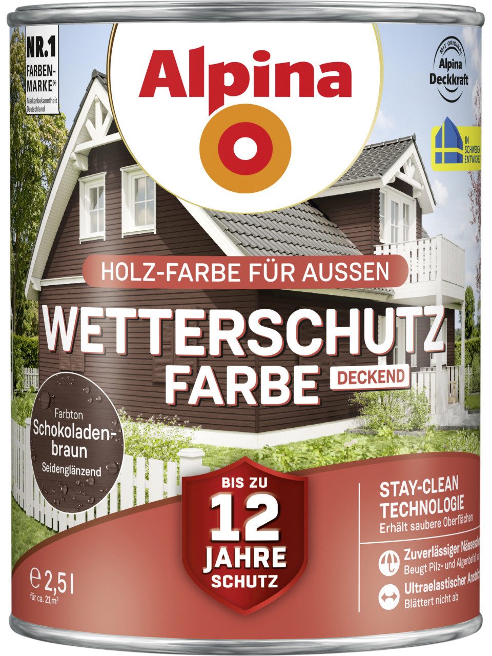 Alpina Holzschutzlasur Alpina Wetterschutzfarbe 2,5 L schokobraun