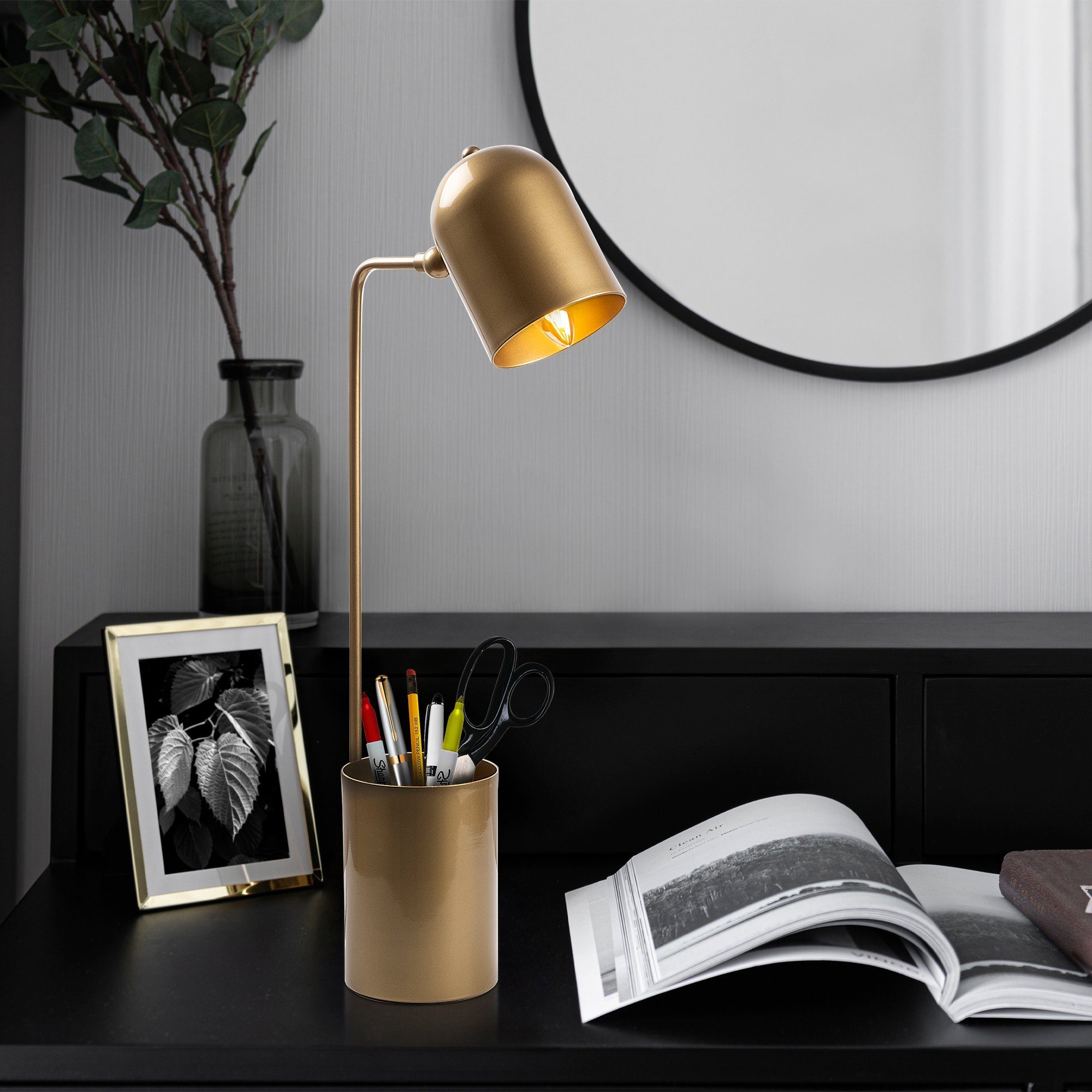 Opviq Schreibtischlampe Pot WAT, Gold, 12 x 27 x 64 cm, Metallkörper