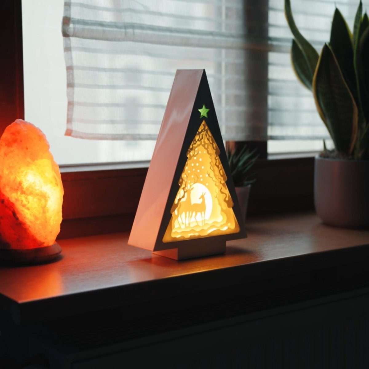 CiM LED LED Wohnaccessoire, Dekoration Shadowbox, Papercut Deer fest TREE Couple, Nachtlicht, Lichtbox 17x6x26cm, kabellose integriert, - 3D Warmweiß