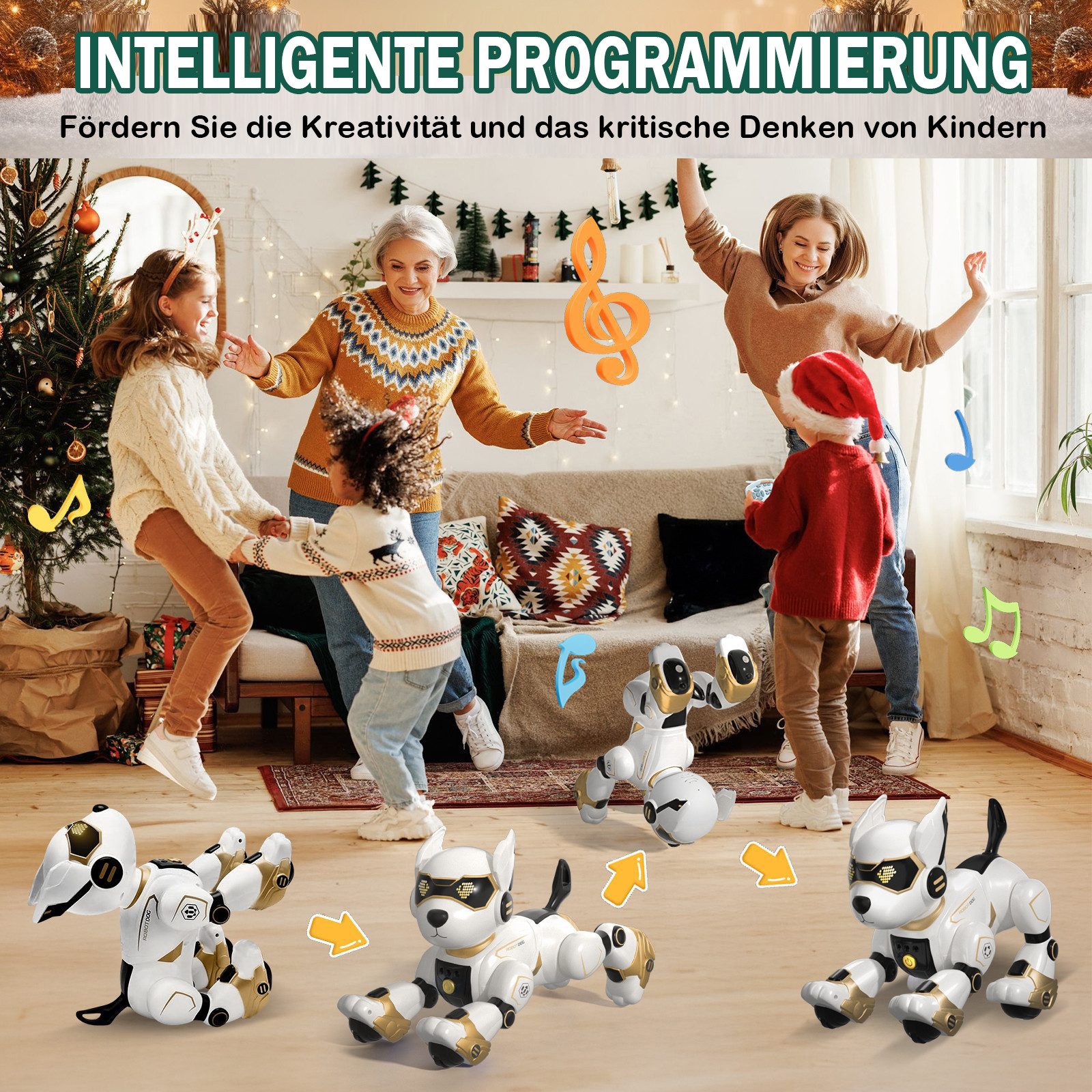 ANYSUN RC-Roboter Roboter Hund Kinder Puzzle Spielzeug Festival Geschenk (Programmierbarer Roboterhund mit Sprachbefehle,Fernbedienung, Berührungssensor), Roboterhund Spielzeug ab 3 Jahre mit Wiederaufladbarer Batterie