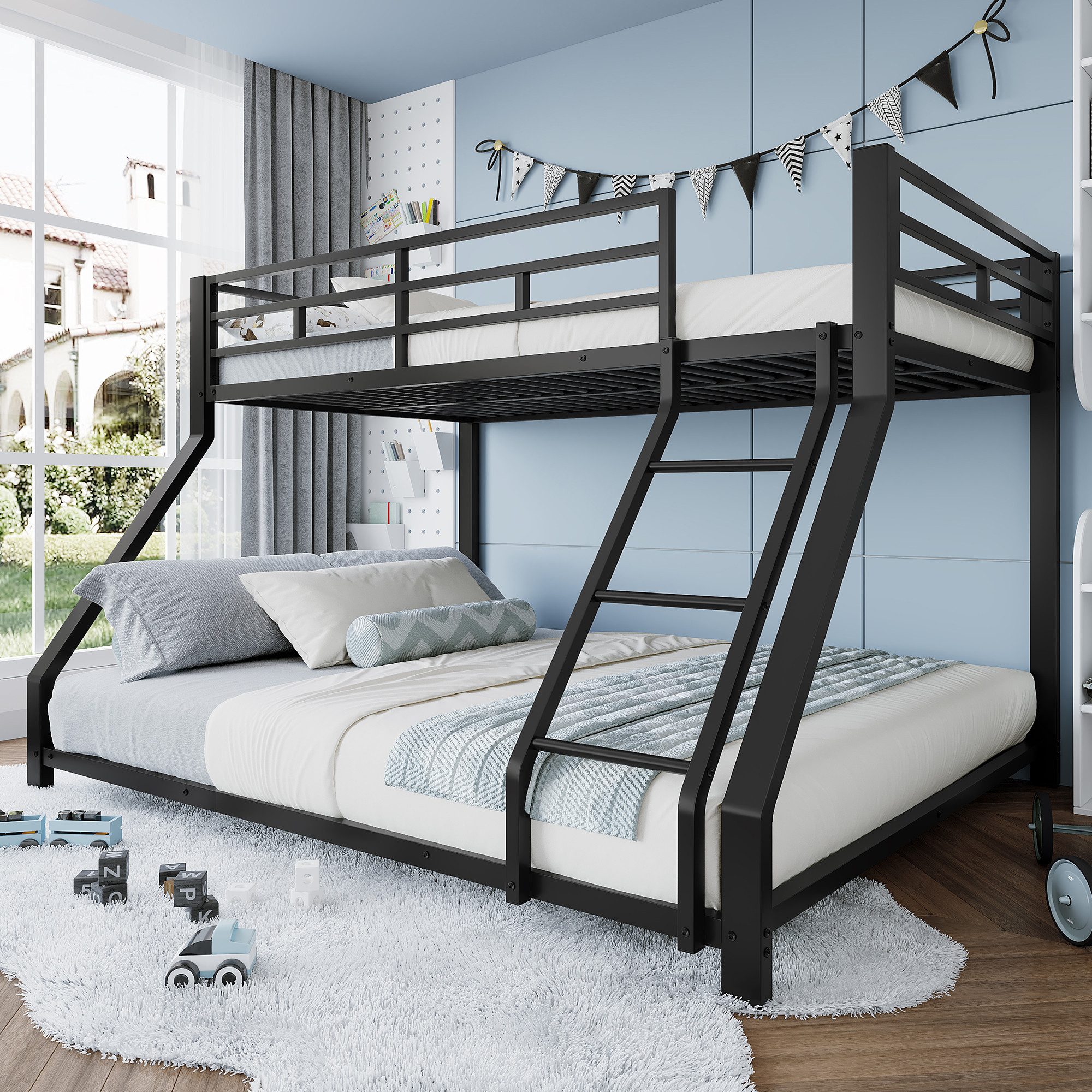 Flieks Etagenbett, Metallbett 90x200cm+140x200cm mit Schrägleiter günstig online kaufen