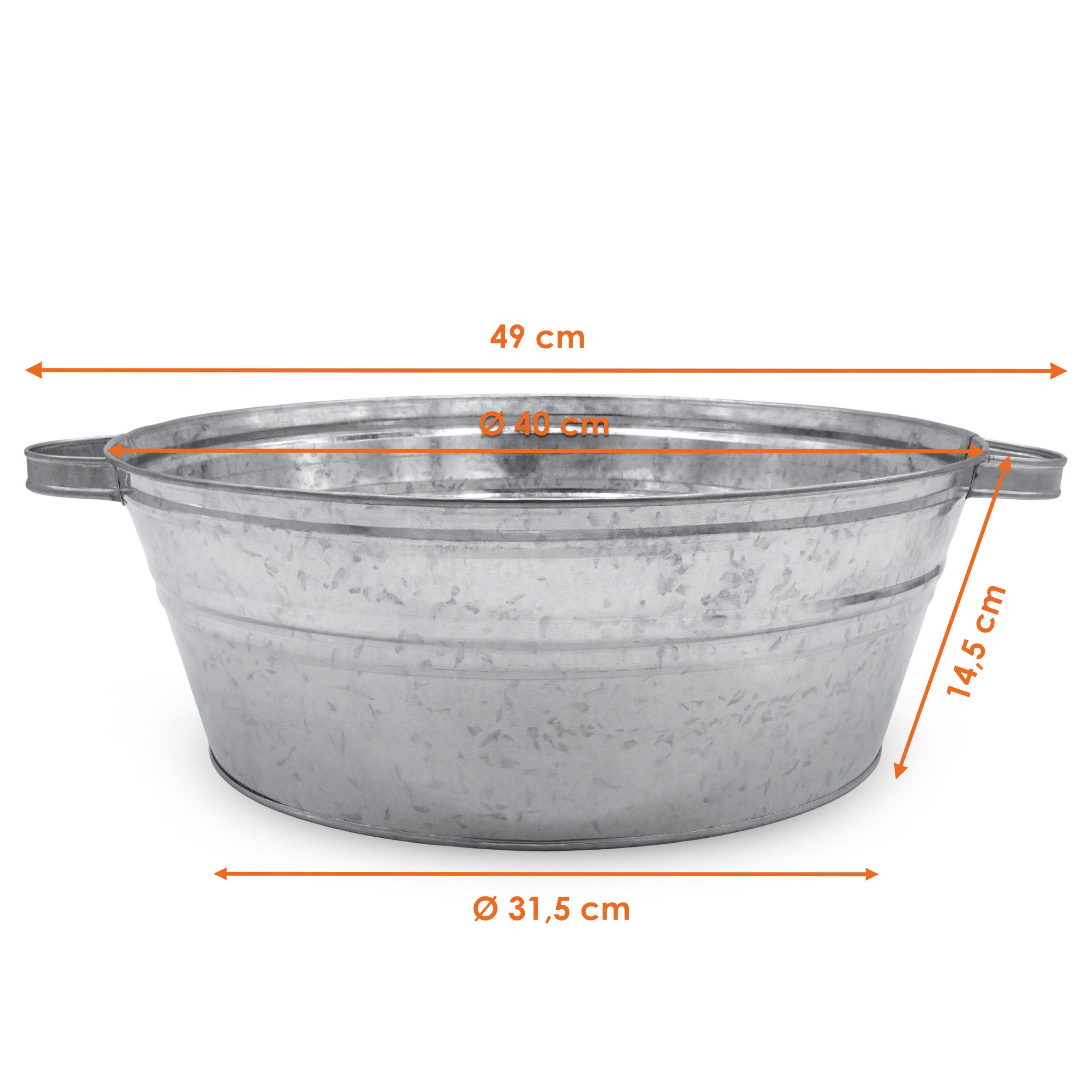 Spetebo Pflanzschale Metallwanne verzinkt mit Griffen (silber, 1 St., Ø 40 cm), Metall Gartenteich Wanne silber verzinkt