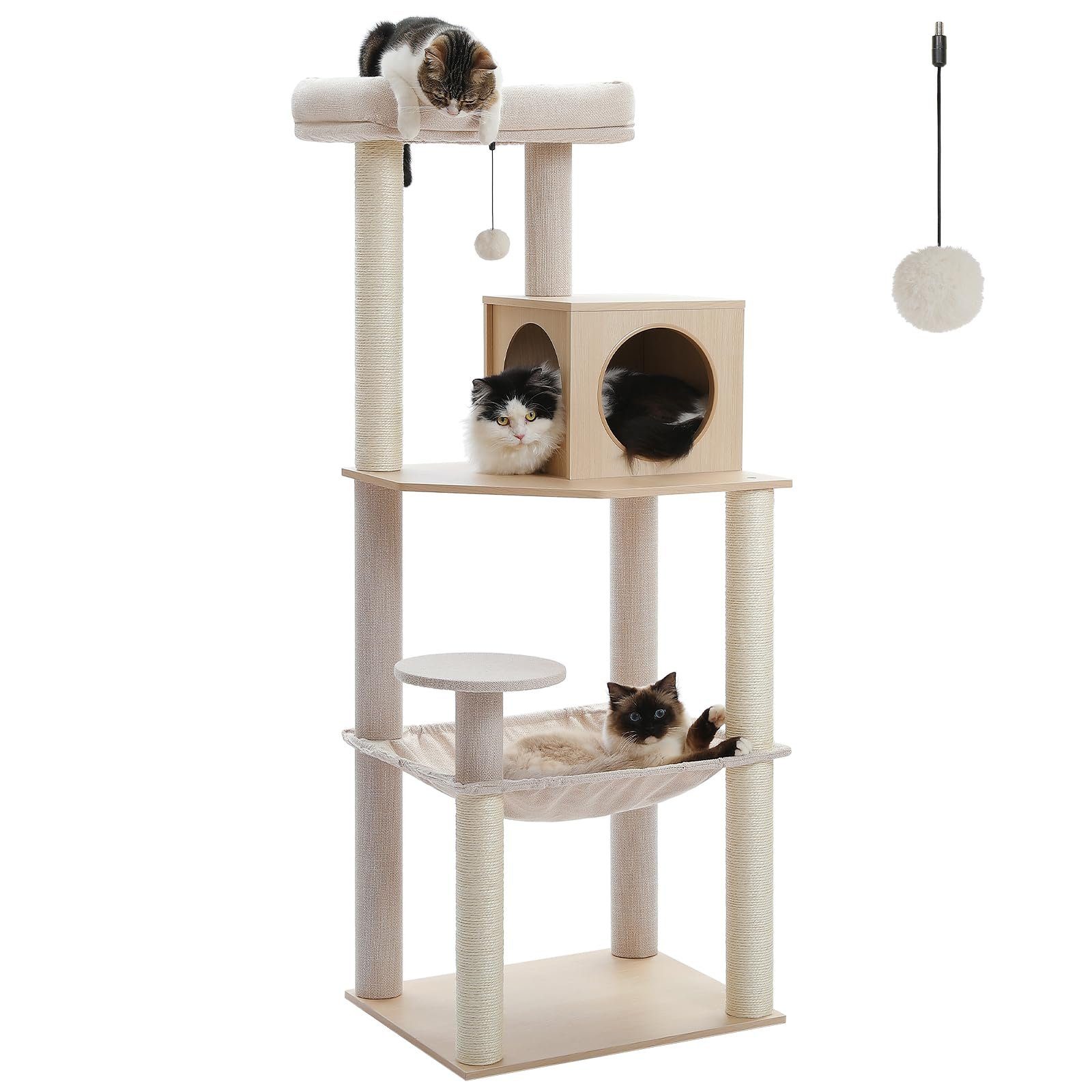 Hey-brother Kratzbaum Für Katzen – Mehrstufiger Plüsch-Turm Mit Hängematte, Sitzstange & Kratzfläche (176 Cm)
