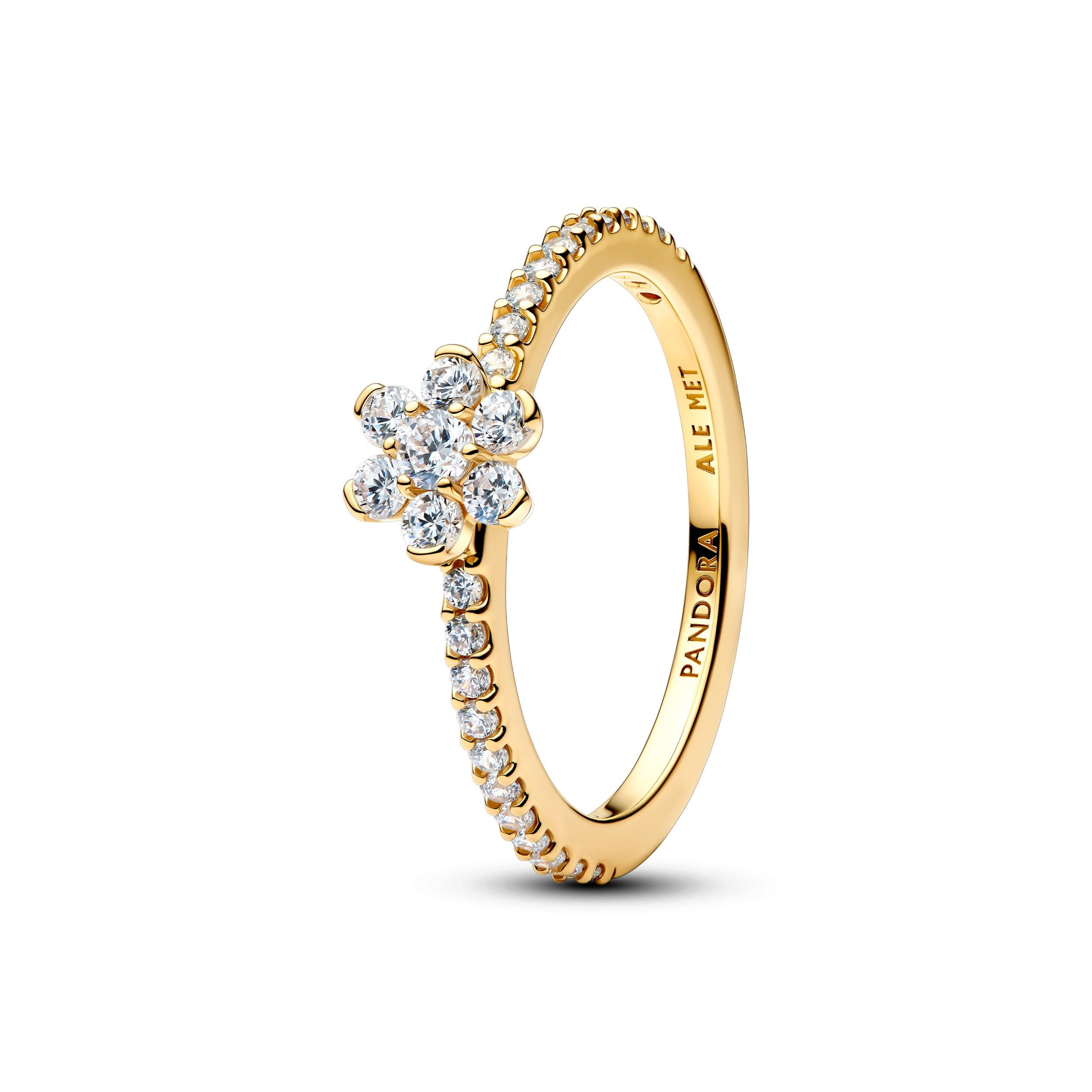 Pandora Fingerring Ring Damen Funkelnde Blume 14 Karat Vergoldet 164499C01 Gr. 54