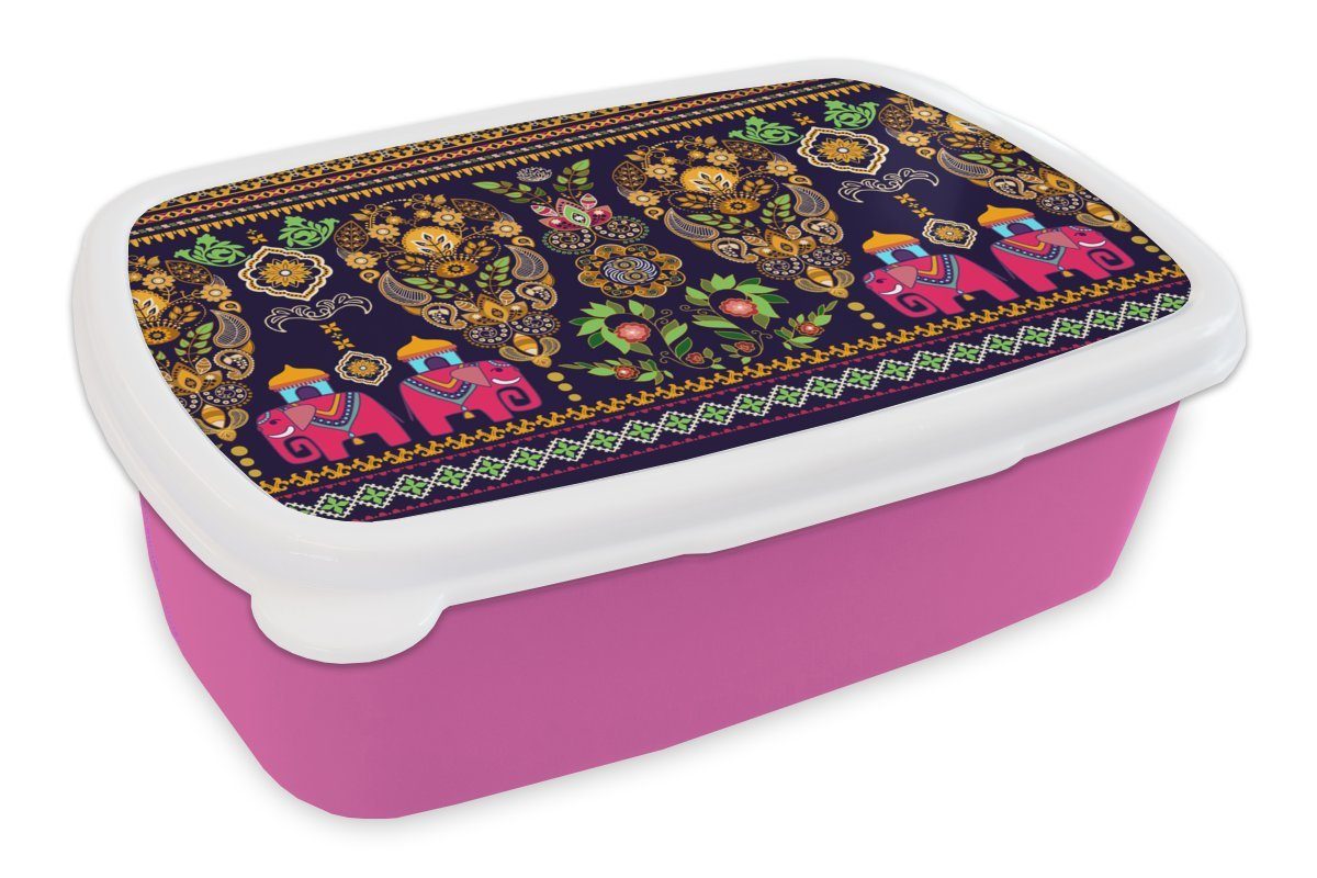 Brotdose für Lunchbox Kunststoff, - - Muster (2-tlg), Elefant Kunststoff Brotbox Kinder, MuchoWow Snackbox, Erwachsene, Rosa, Mädchen,