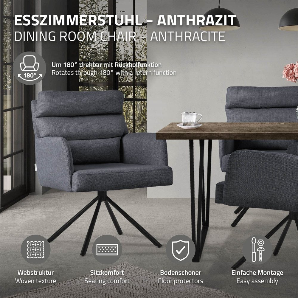ML-DESIGN Polsterstuhl Esszimmerstühle mit Rücken- & Armlehne moderne Design Küchenstühle (6 St), Design Armlehnstuhl 6er Set Polyester 180° Drehbar ergonomisch – Bild 2 von 5