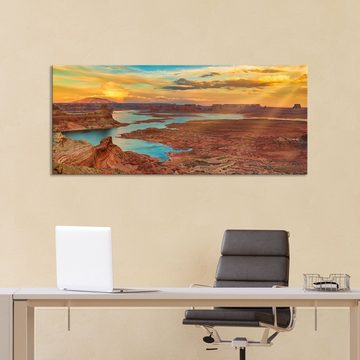 WallSpirit Leinwandbild "Sonnuntergang am Canyon" - moderner Kunstdruck - XXL Wandbild, Leinwandbild geeignet für alle Wohnbereiche