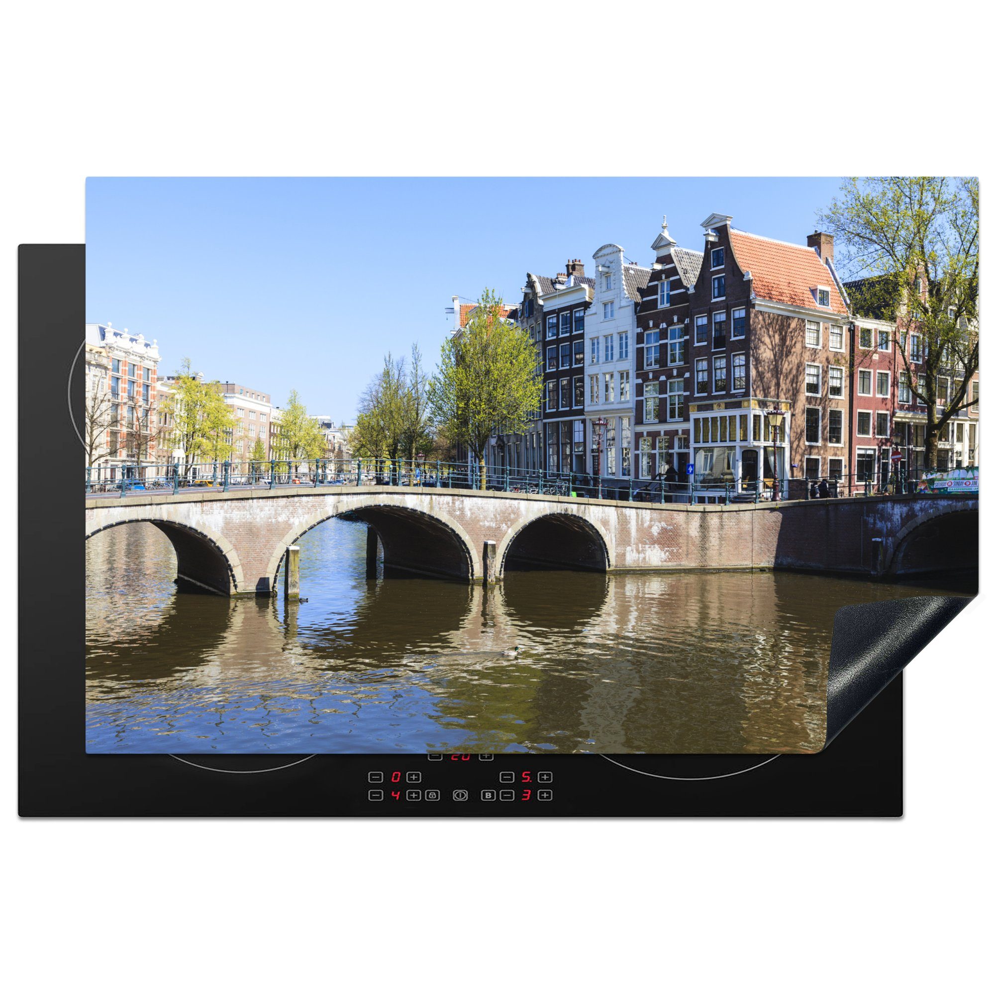 MuchoWow Herdblende-/Abdeckplatte Darstellung der Amsterdamer Keizersgracht mit einer Brücke, Vinyl, (1 tlg), 81x52 cm, Induktionskochfeld Schutz für die küche, Ceranfeldabdeckung