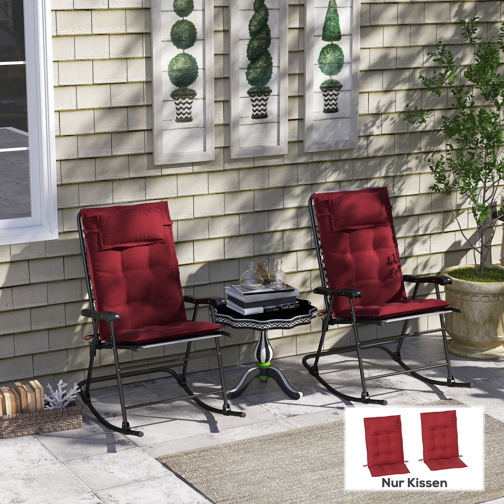 Outsunny Liegenauflage 2er Set, wasserabweisend Polsterauflage, (Auflage für Sonnenliege, 2 St., Polsterauflage), für Gartenmöbel Auflagen 50x116x5 cm, Weinrot