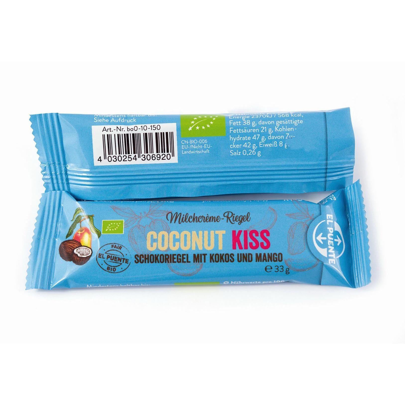 El Puente Knabberei Coconut Kiss Bio-Schokoriegel mit Kokos & Mango, Fair Trade, Bio, Handmade