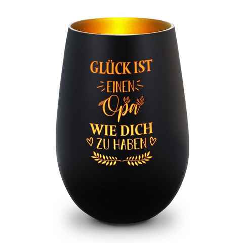 GRAVURZEILE Windlicht aus Glas mit Gravur - Glück ist einen Opa wie Dich zu haben - Deko (Schwarz/Gold), Geschenke für Frauen und Männer zum Geburtstag und weitere Anlässe