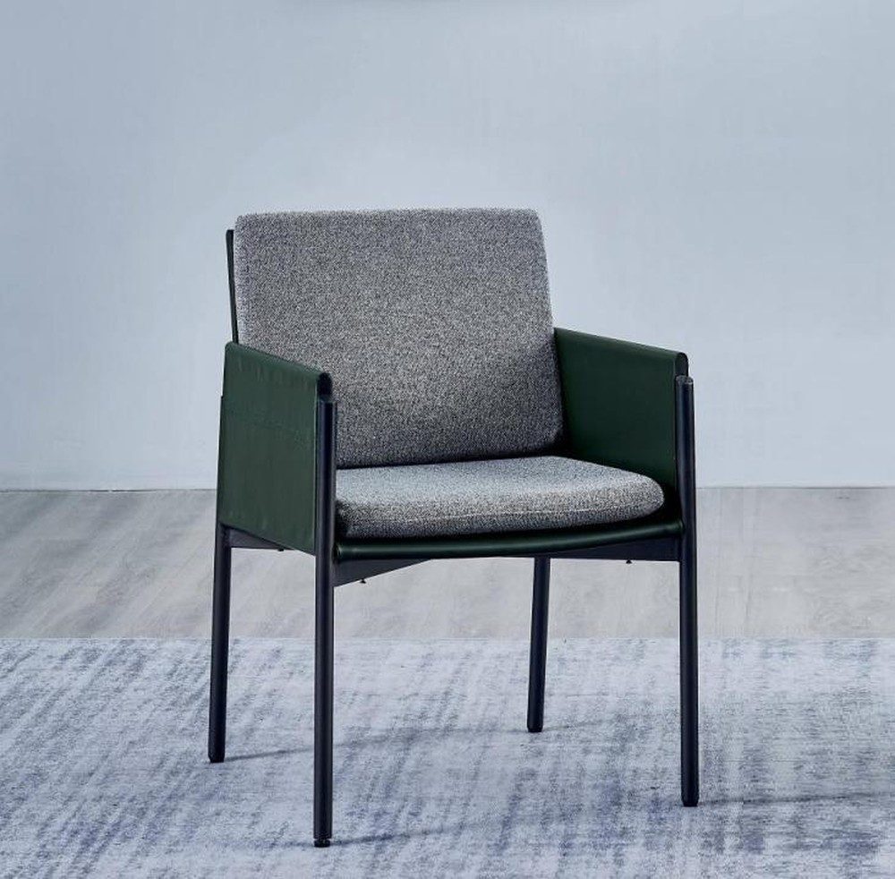 JVmoebel Esszimmerstuhl Grauer Armlehnenstuhl aus hochwertigem Stoff mit modernem Design (1 St), Made in Europa